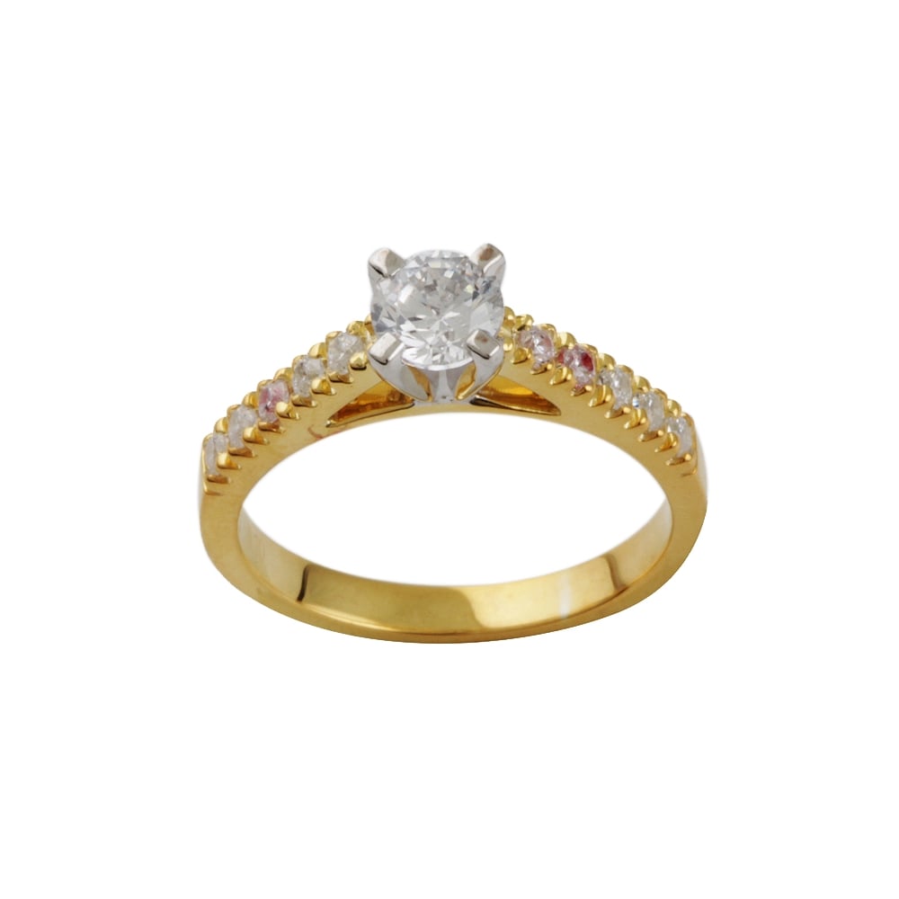 9ct yellow gold solitaire ring 0.23ct with diamond set shoulders 0.20ct