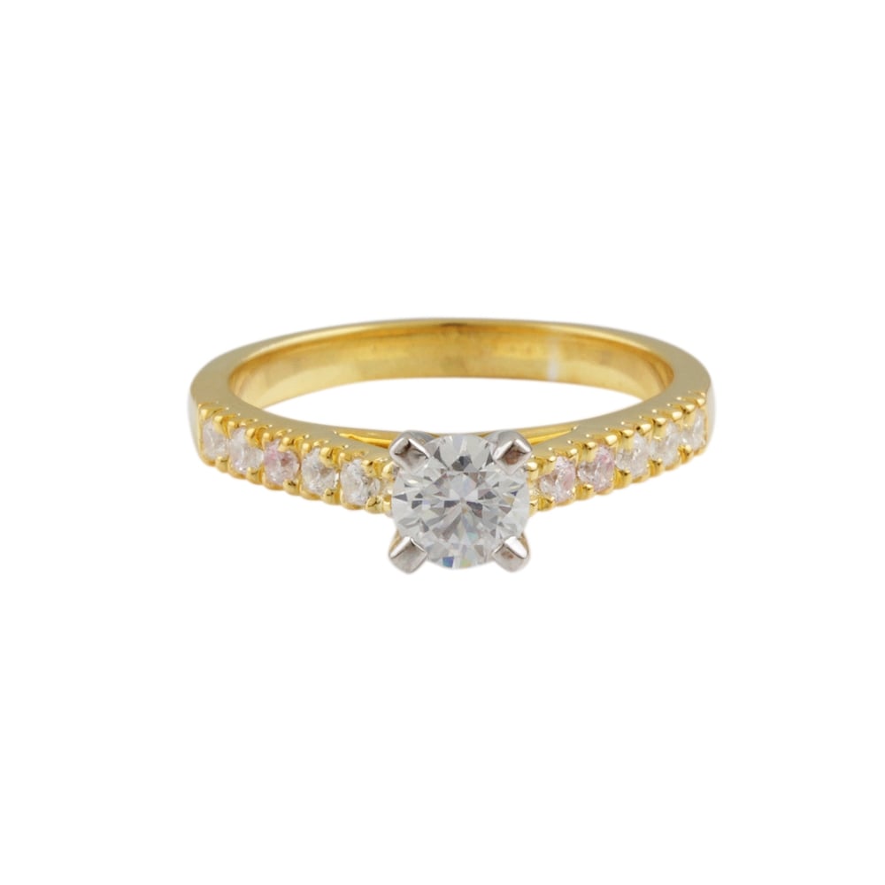 9ct yellow gold solitaire ring 0.23ct with diamond set shoulders 0.20ct