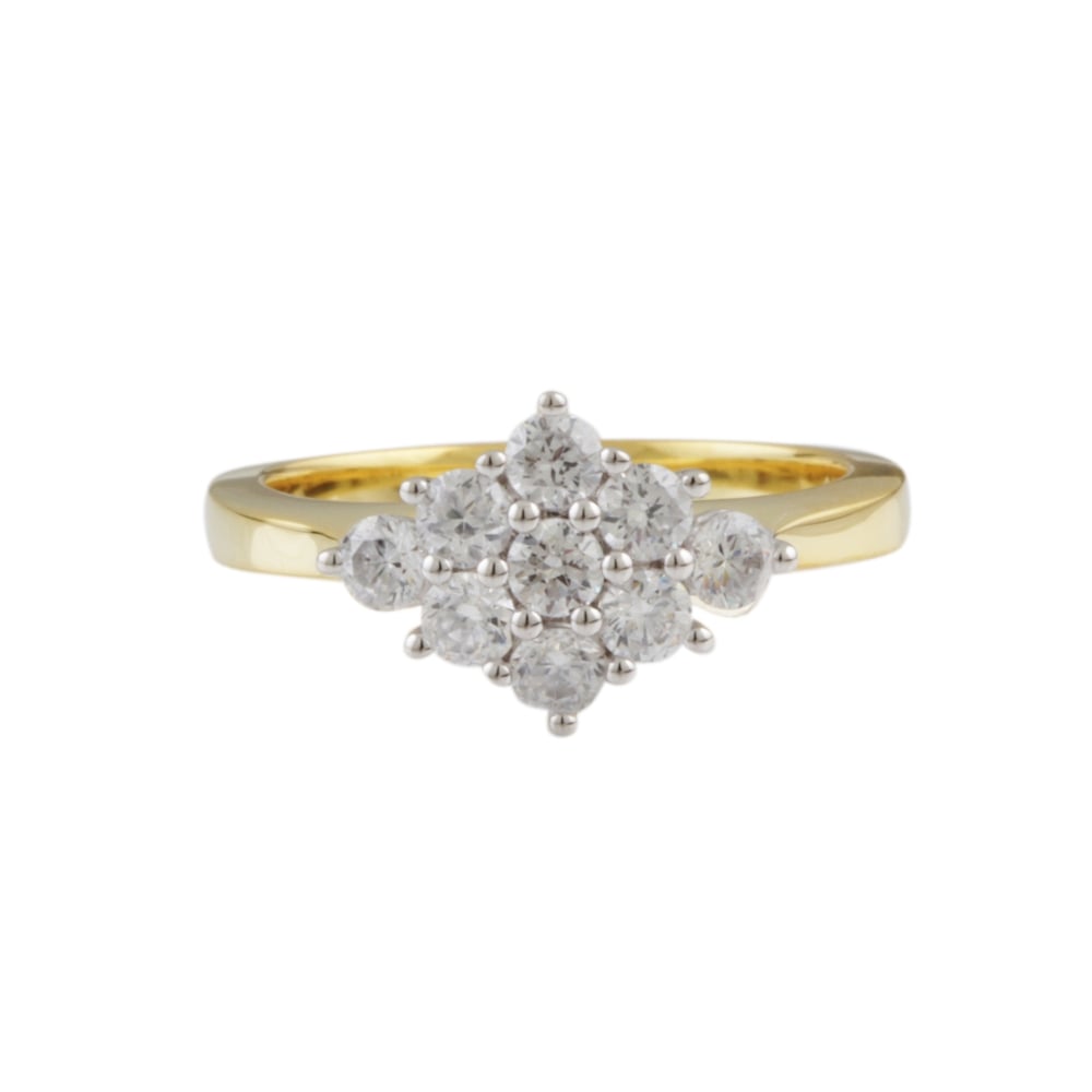9ct yellow gold diamond cluster ring  0.70ct