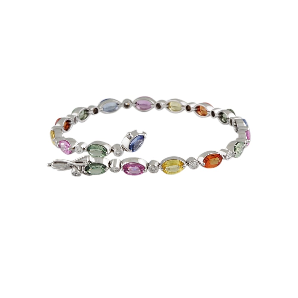 9ct White Gold Multi-Coloured Sapphire 9.94ct And Diamond 0.45ct Fancy Bracelet
