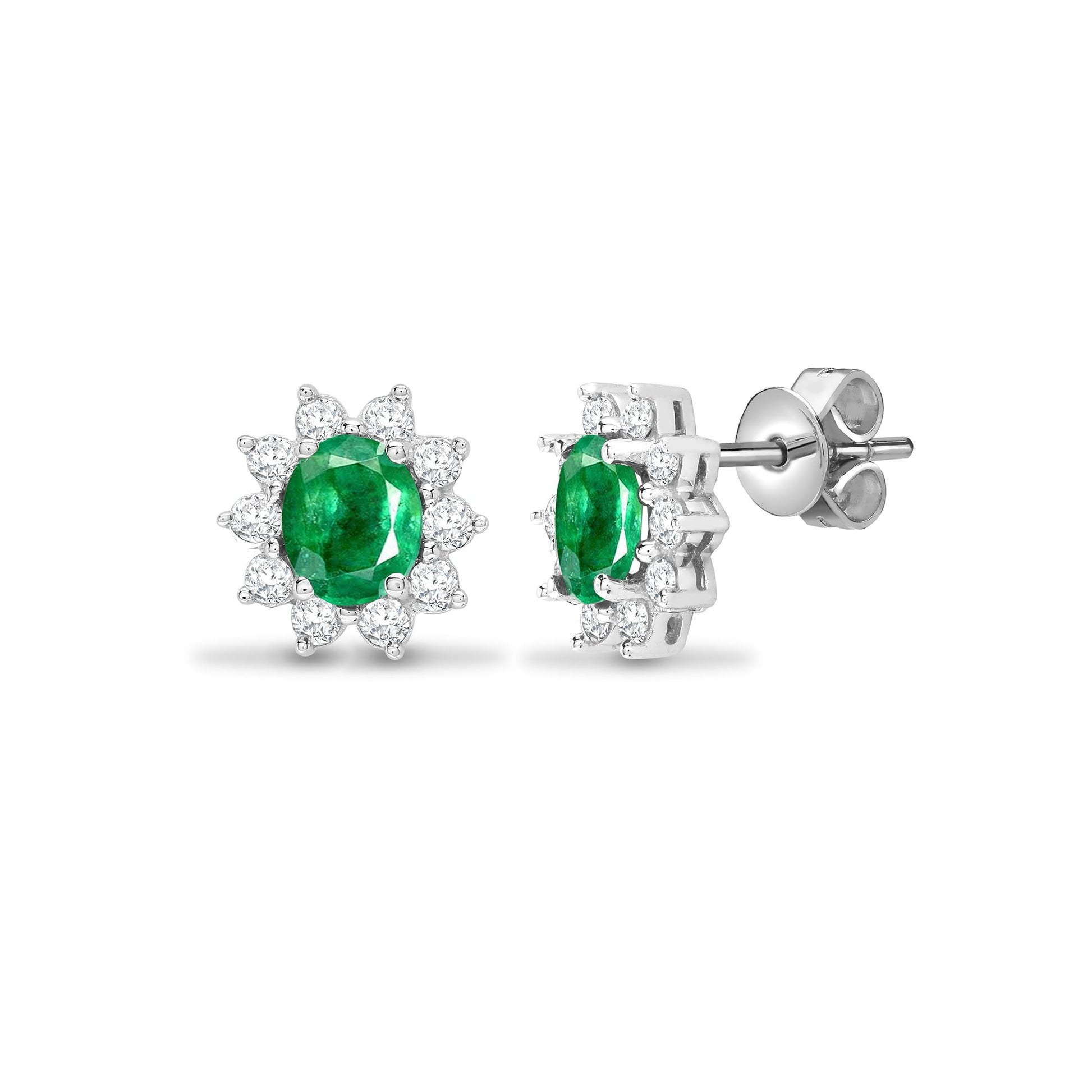 18ct White Diamond-52pts Emerald-1.25ct Diamond Earrings