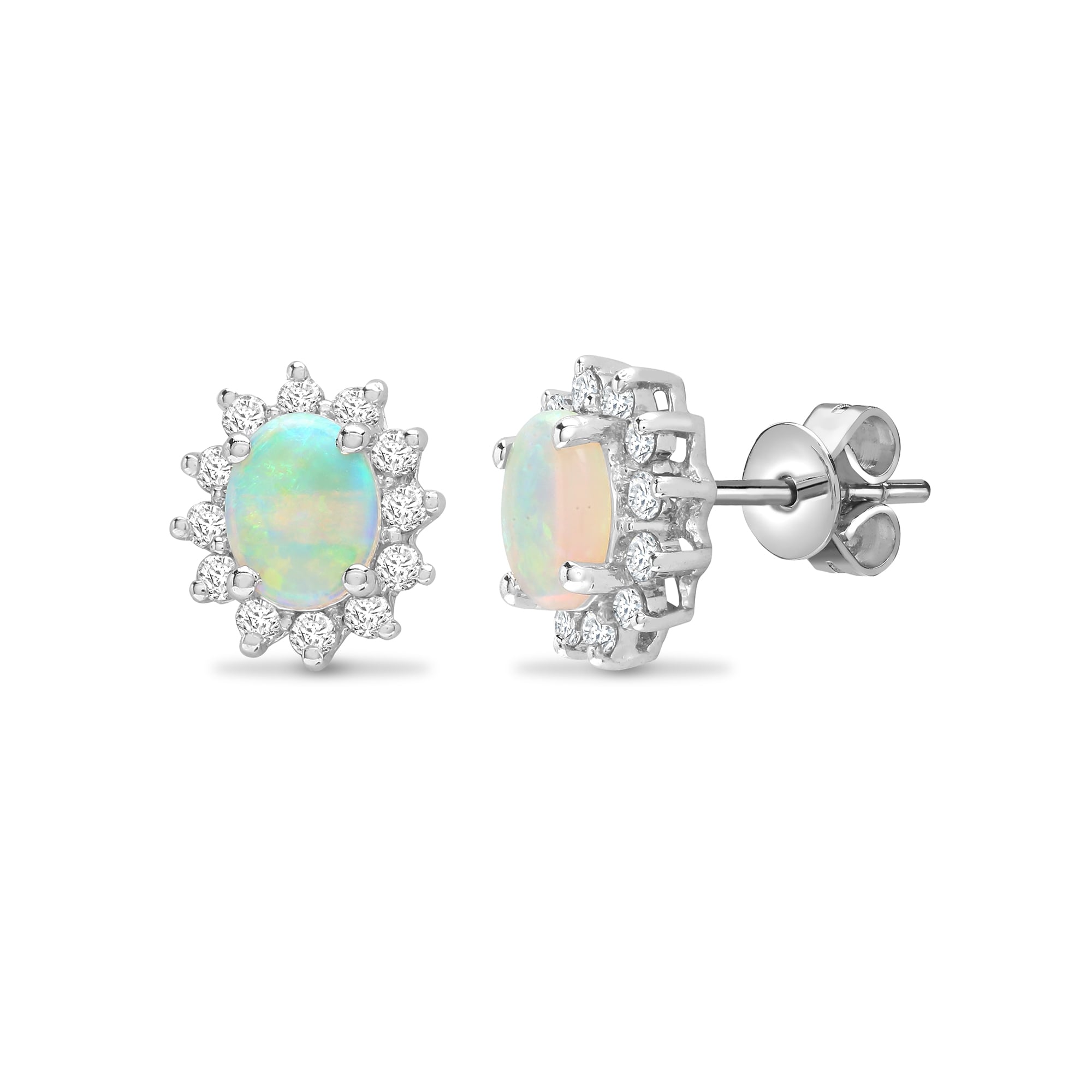 18ct White Diamond-19pts Opal-37pts Stud Earring