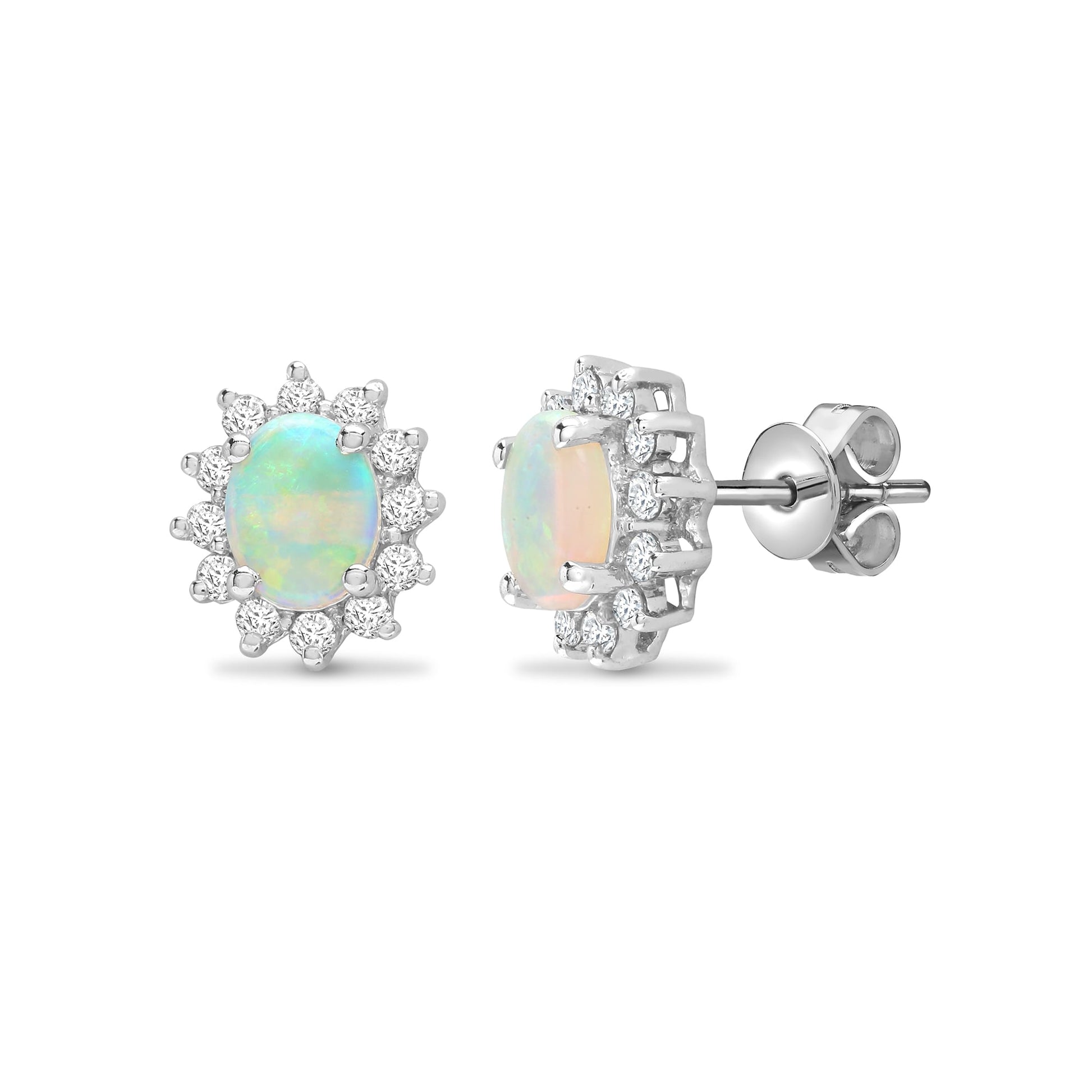 18ct White Diamond-19pts Opal-37pts Stud Earring