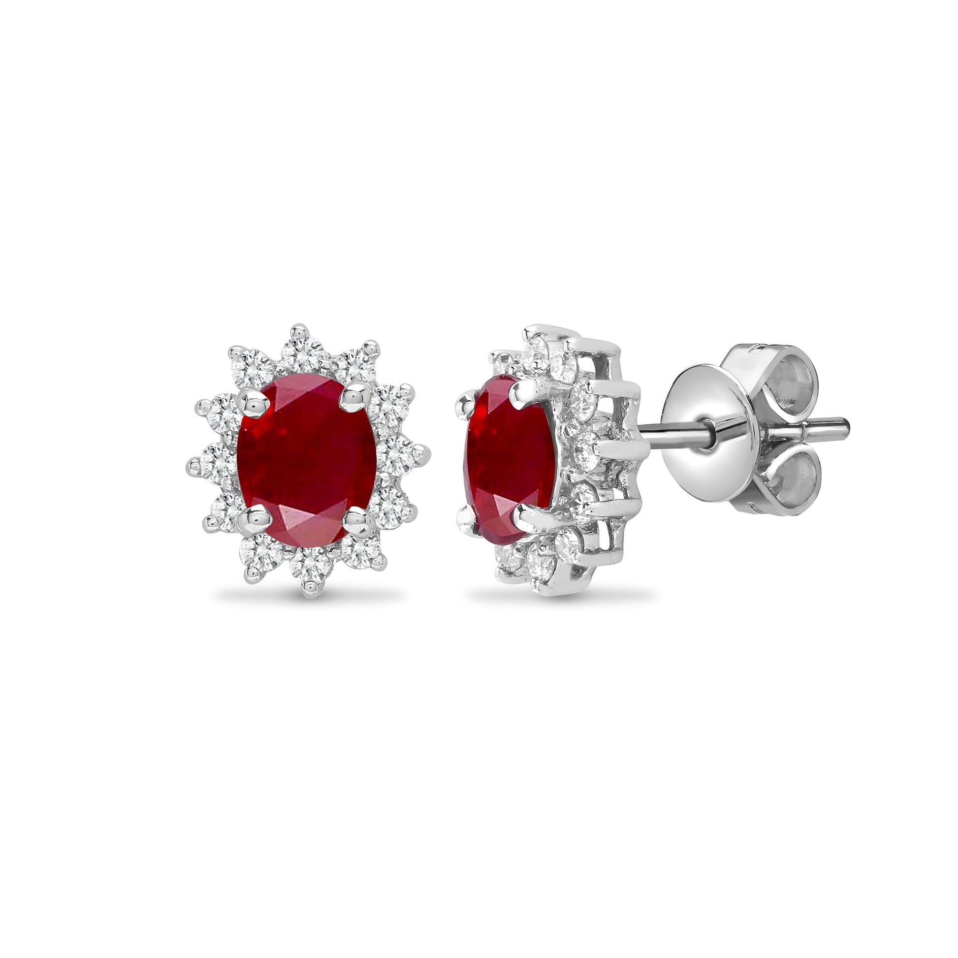 18ct White Diamond-19pts Ruby-0.80cts Stud Earring rb