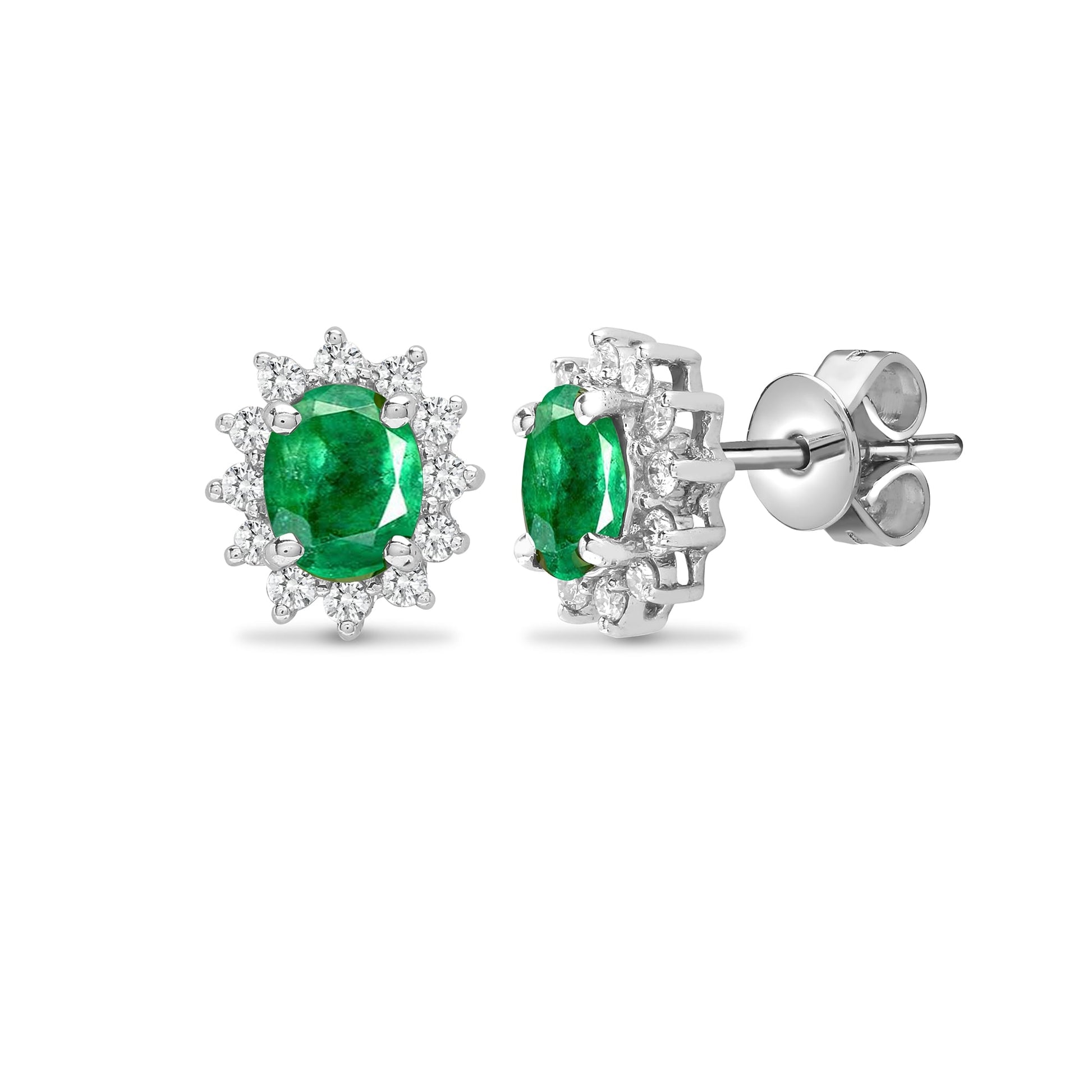 18ct White Diamond-18pts Emerald-67pts Stud Earring