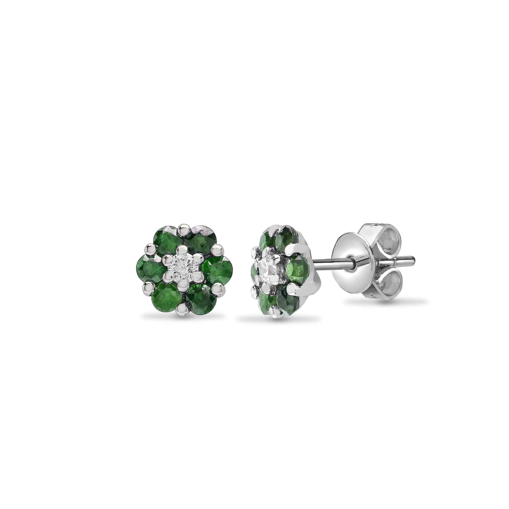 18ct White Diamond-9pts Emerald-37pts Stud Earring