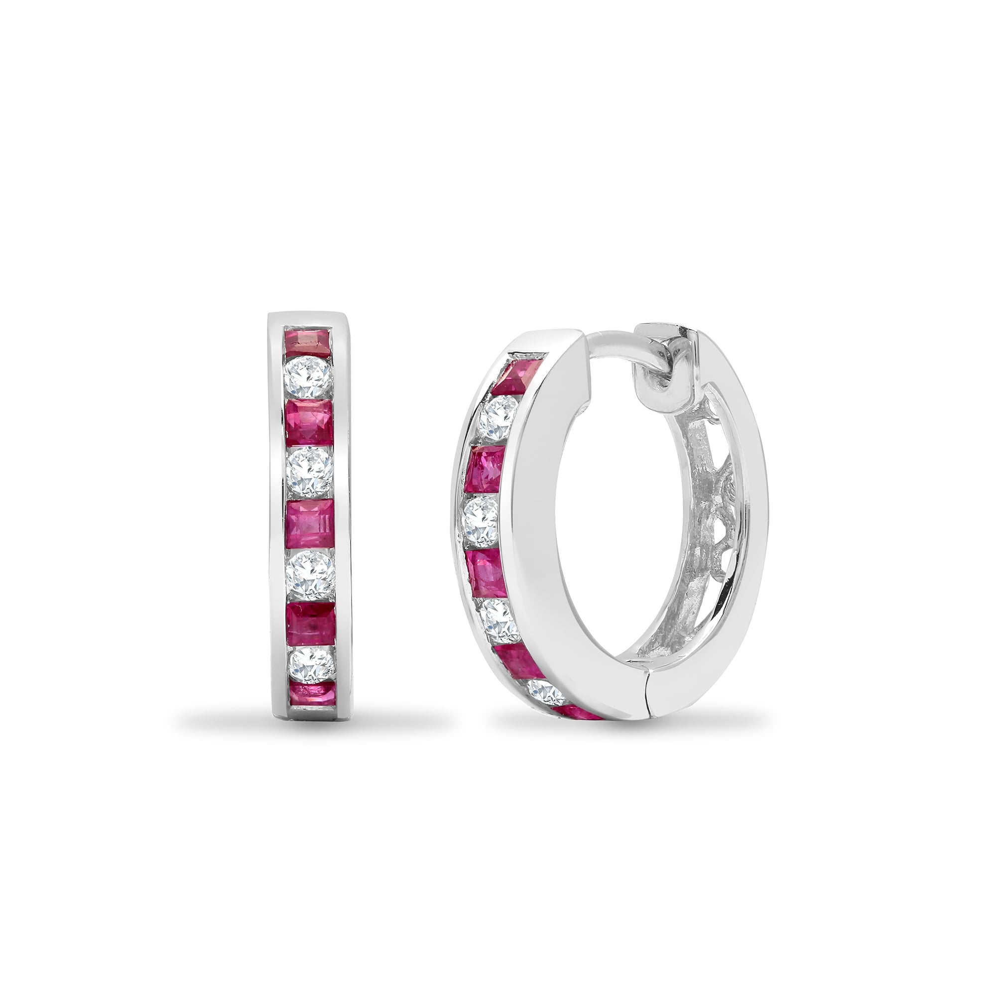 18ct White Diamond-21pt Ruby-43pt Hoop Earring rb