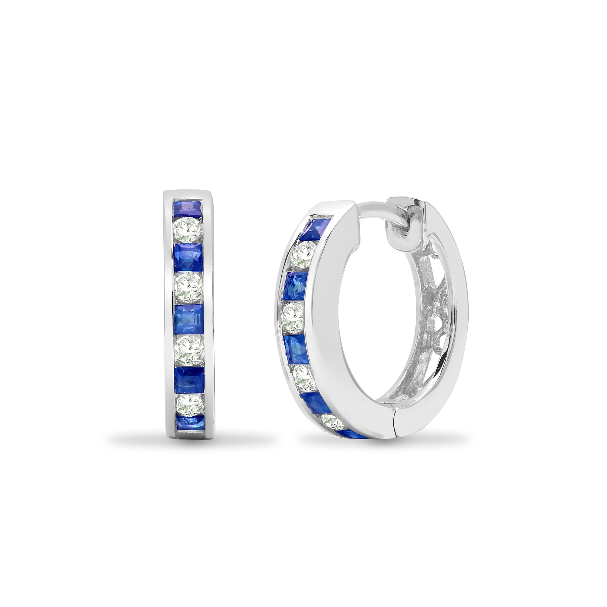 18ct White Diamond-22pt Sapphire-45pt Hoop Earring