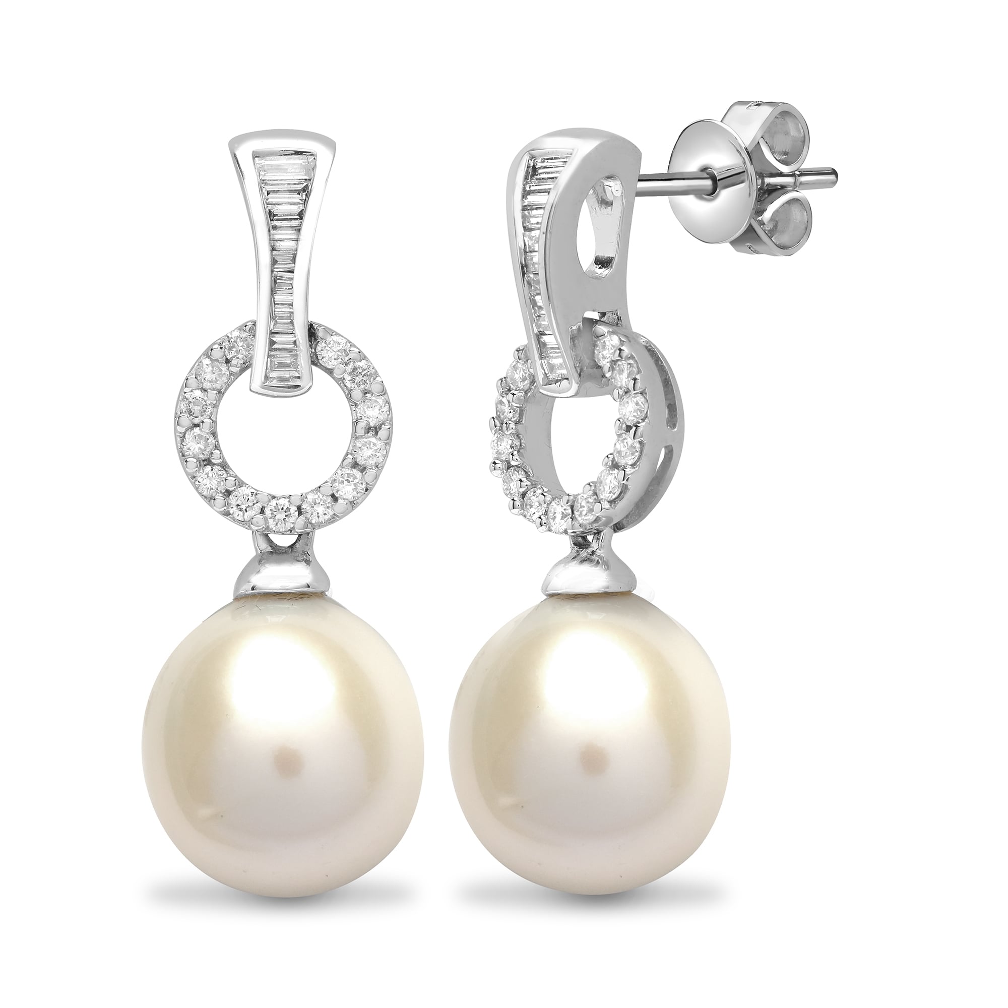 18ct White 42pt Diamond & Pearl Drop Earrings