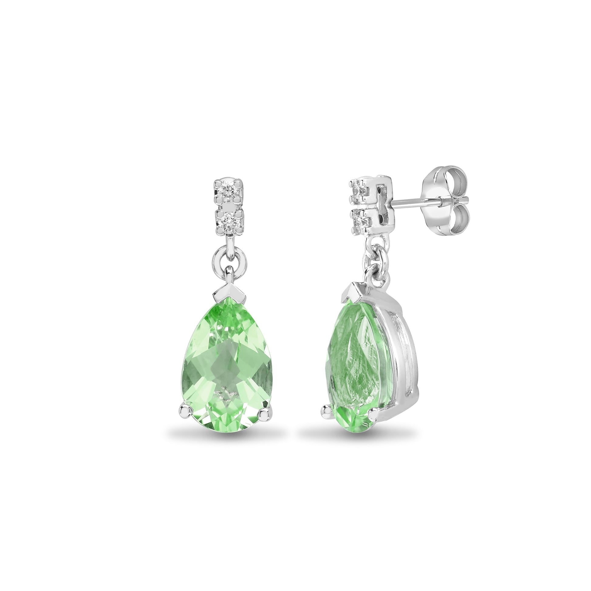 18ct White Diamond-5pt Green Amethyst-2.38ct Earring