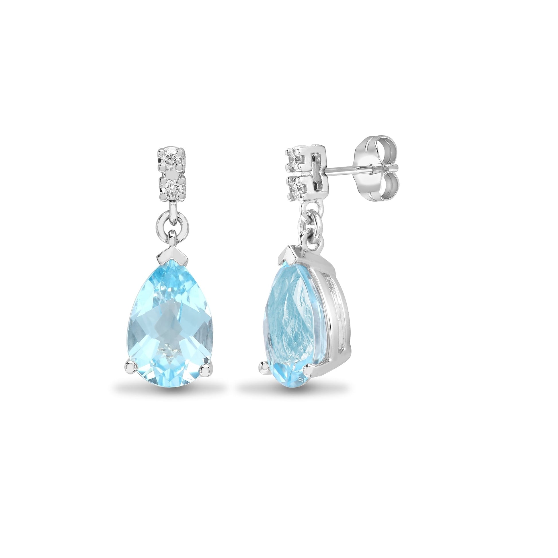 18ct White Diamond-5pt Blue Topaz-3.03ct Earring