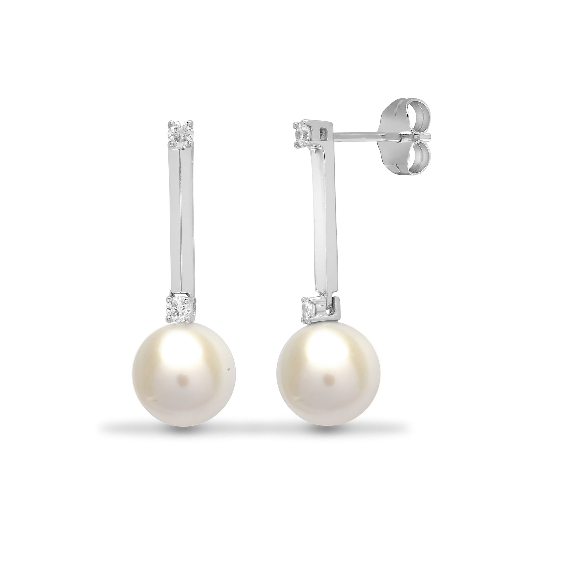 18ct White 15pt Diamond Pearl Earring