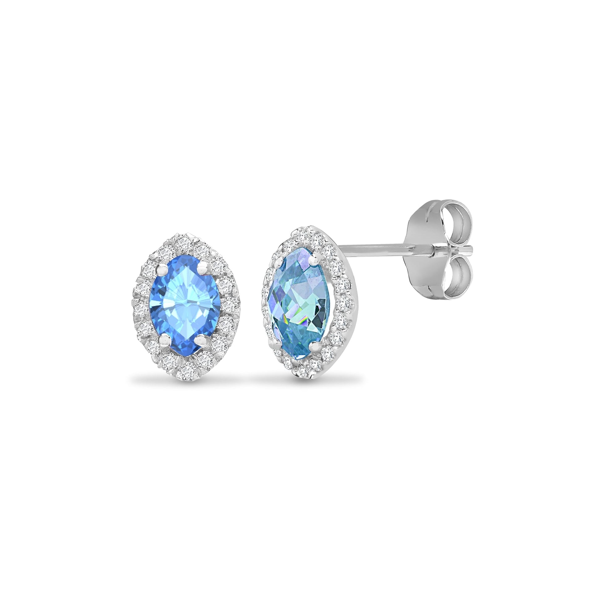 18ct White Diamond-15pt Blue Topaz-1.30ct Studs