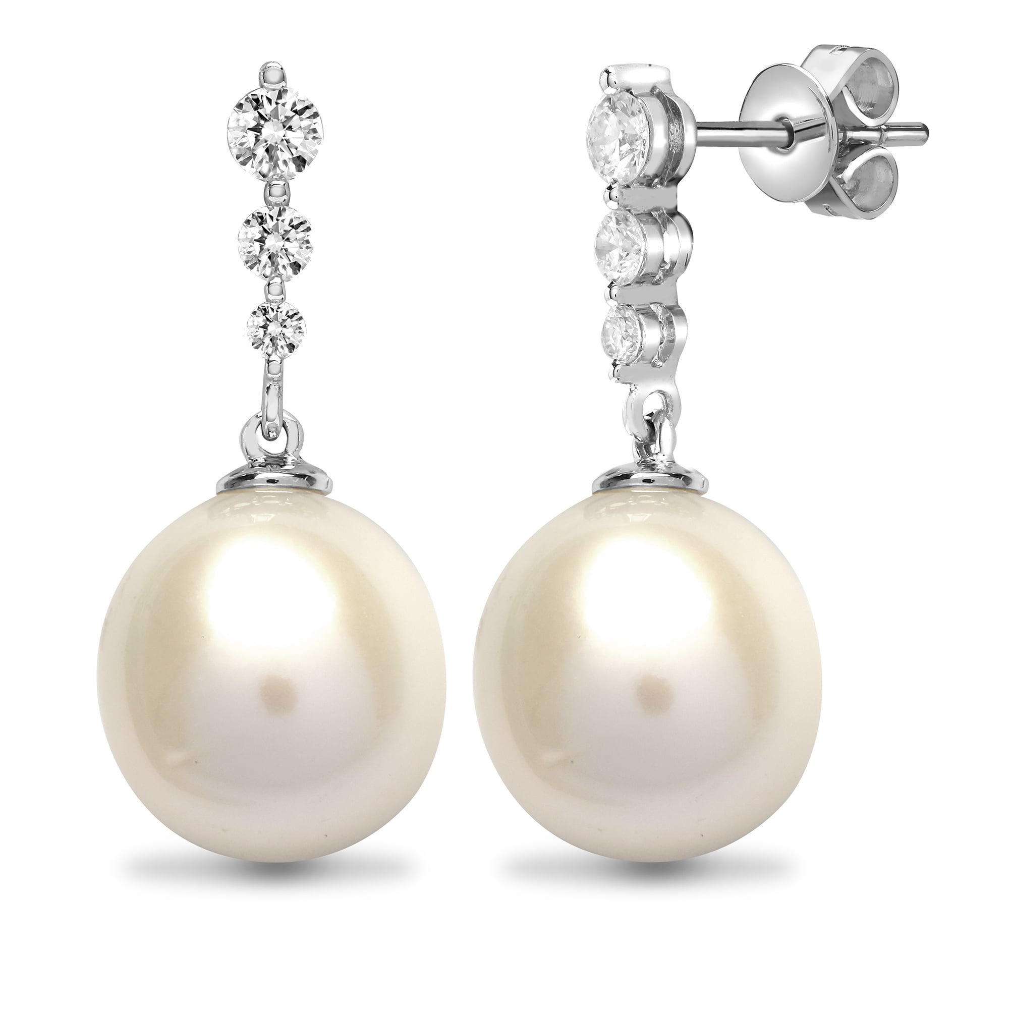 18ct White 37pts Diamond & Pearl Earring