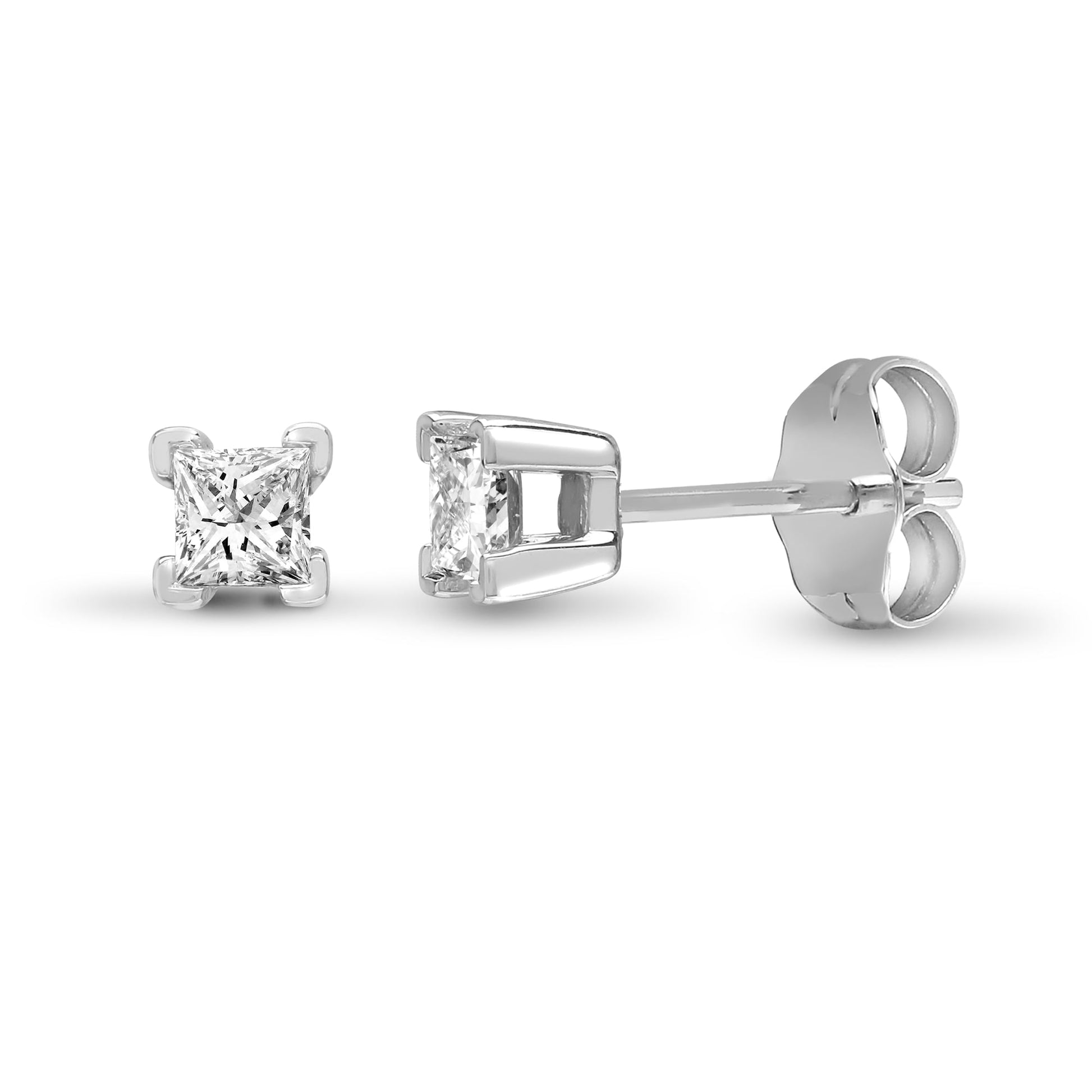 18ct White Gold 50pt Princess Cut 4 Claw Diamond Stud Earring