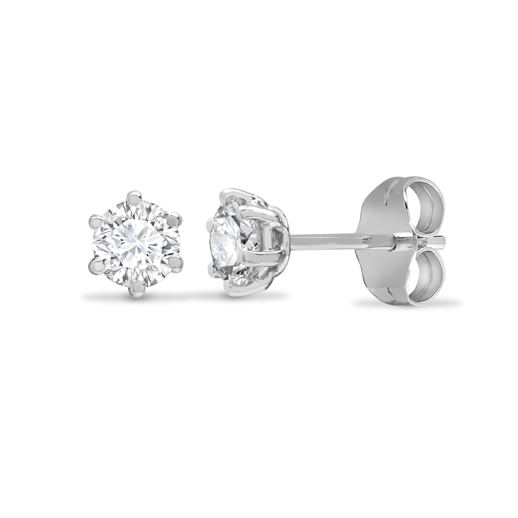 18ct White Gold 35pt 6 Claw Diamond Solitaire Stud Earrings