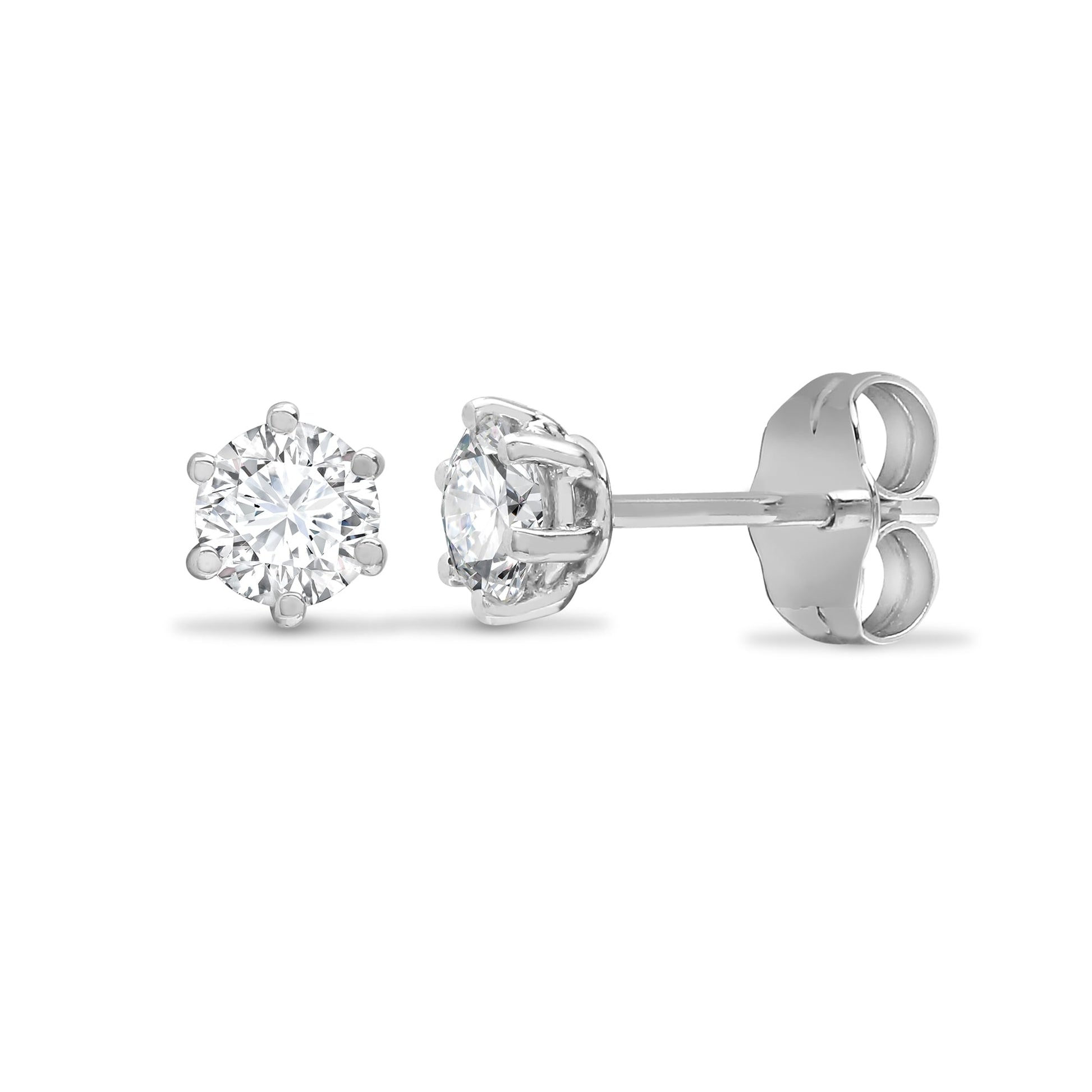 18ct White Gold 1.00ct 6 Claw Diamond Solitaire Stud Earrings