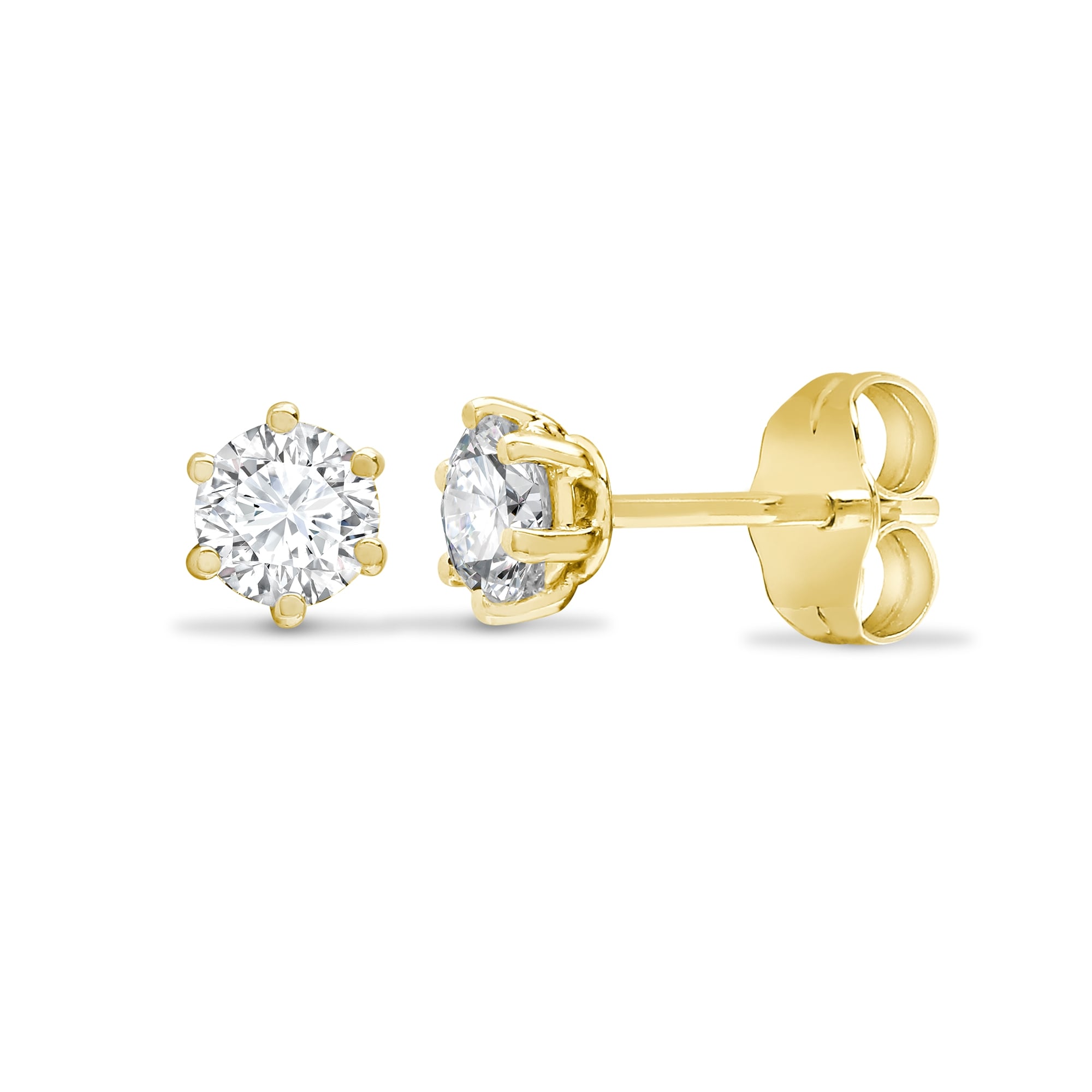 18ct Yellow Gold 1.00ct 6 Claw Diamond Solitaire Stud Earrings