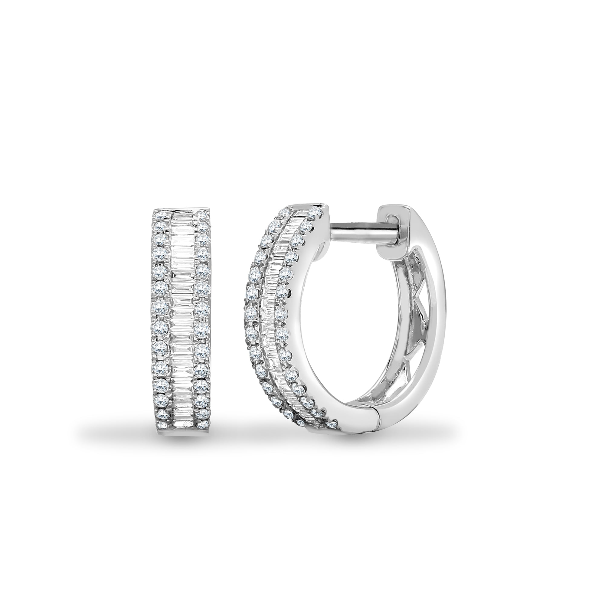 18ct White Gold 0.40ct Round & Baguette Diamond Hoop Earring