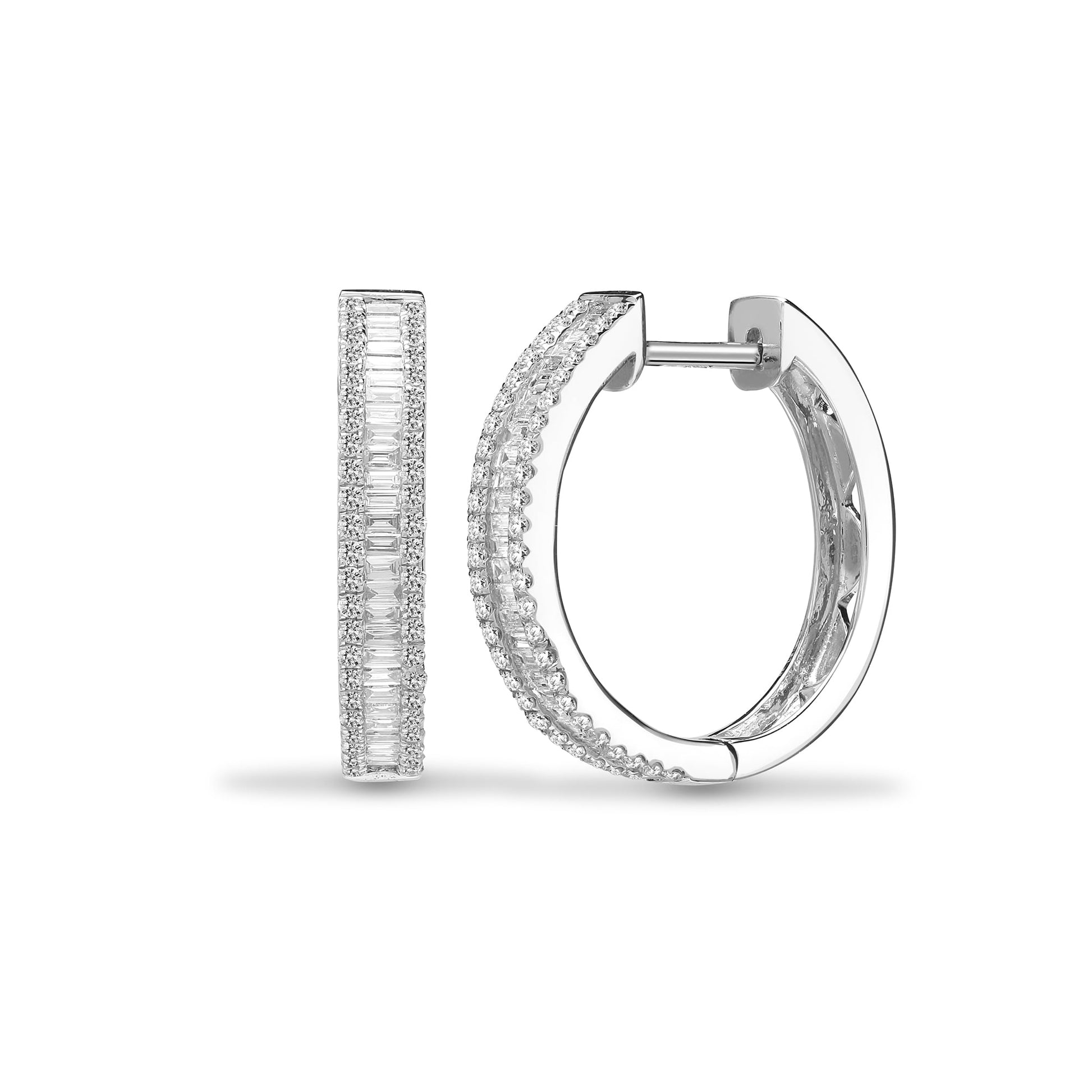 18ct White Gold 0.70ct Round & Baguette Diamond Hoop Earring