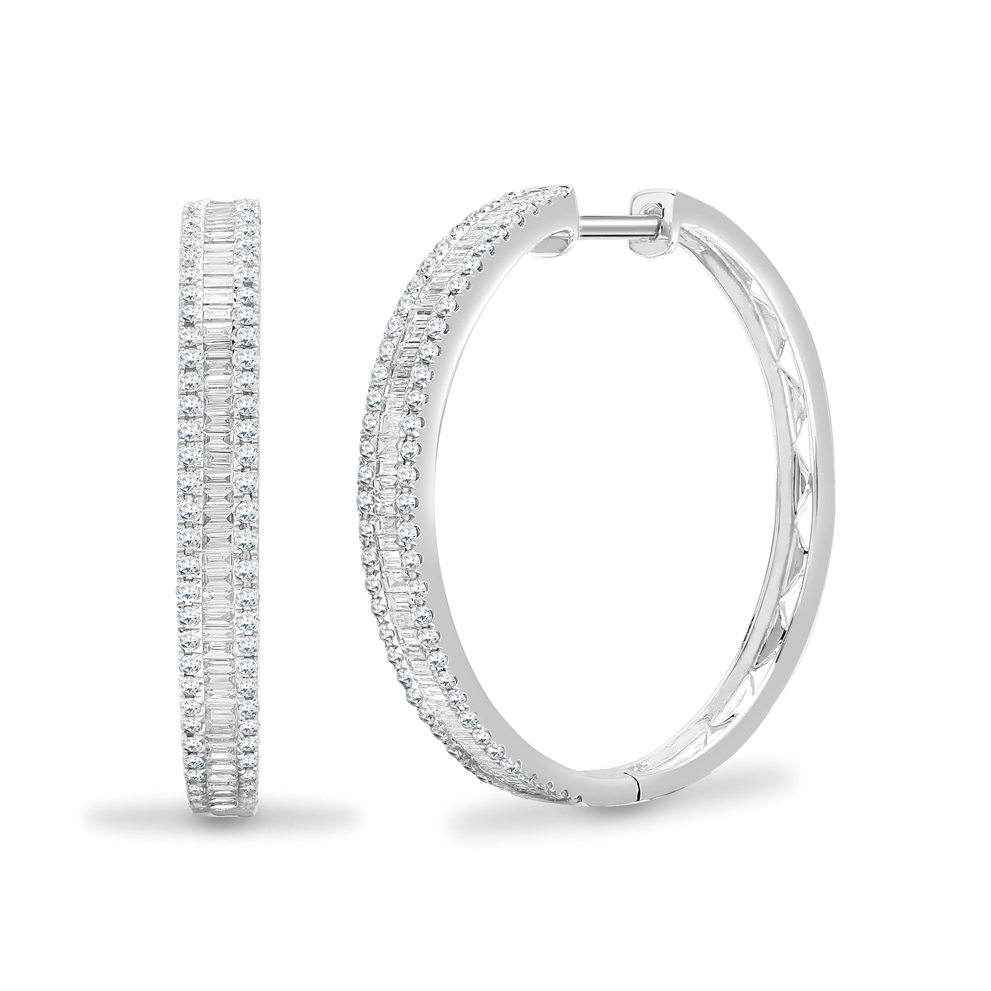 18ct White Gold 1.05ct Round & Baguette Diamond Hoop Earring