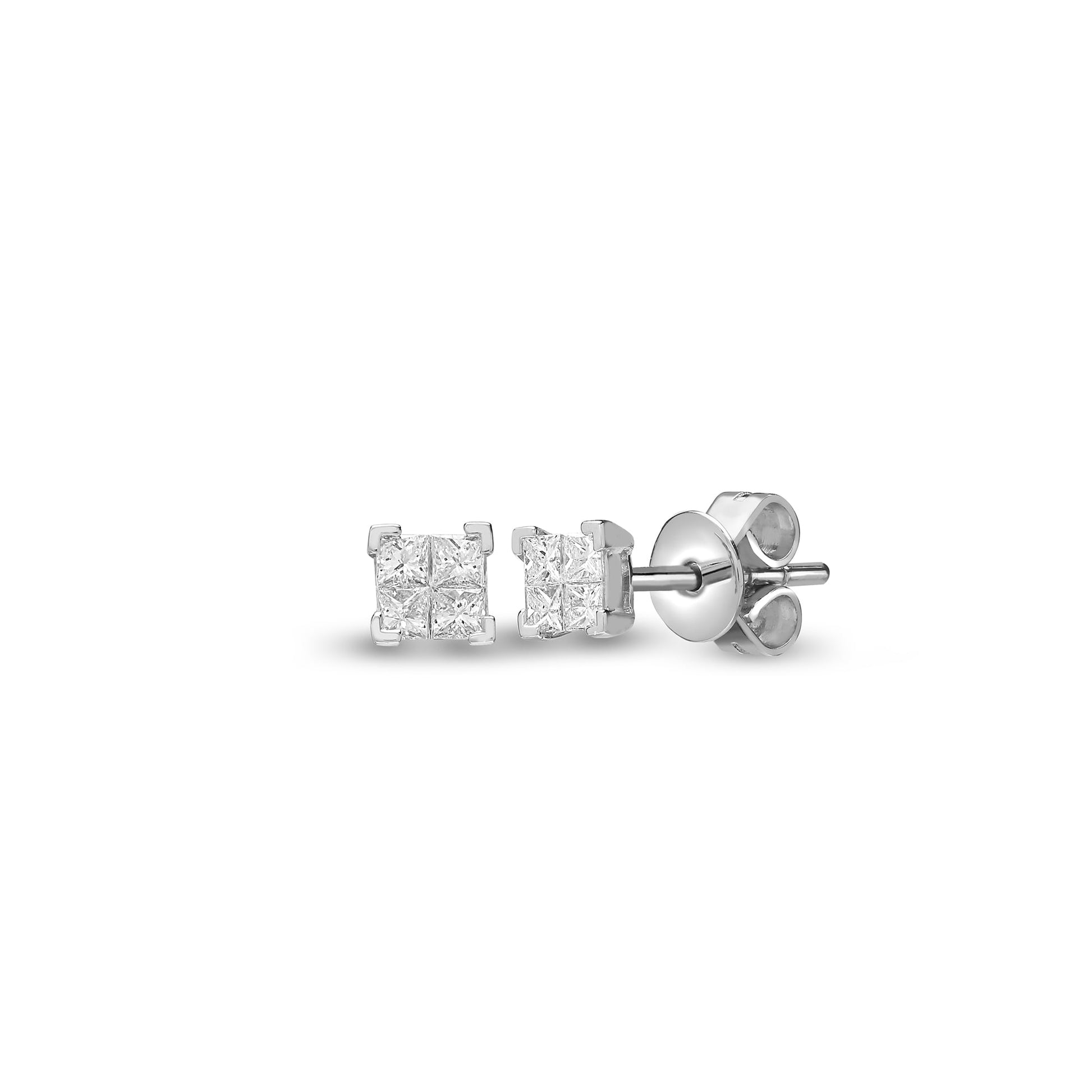 18ct White 0.34ct Diamond 4 x Princess Cut Stud Earring