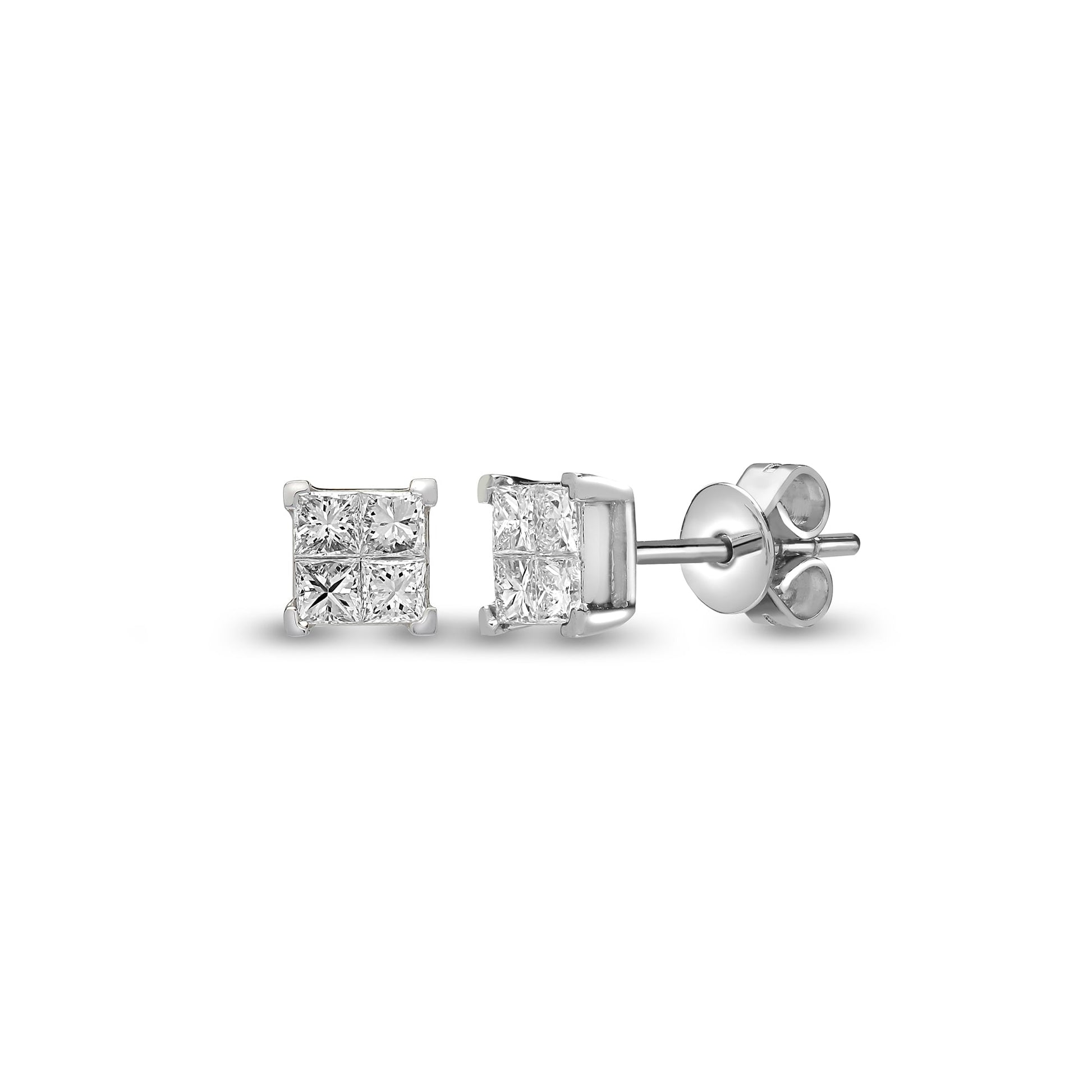 18ct White 1.00ct Diamond 4 x Princess Cut Stud Earring