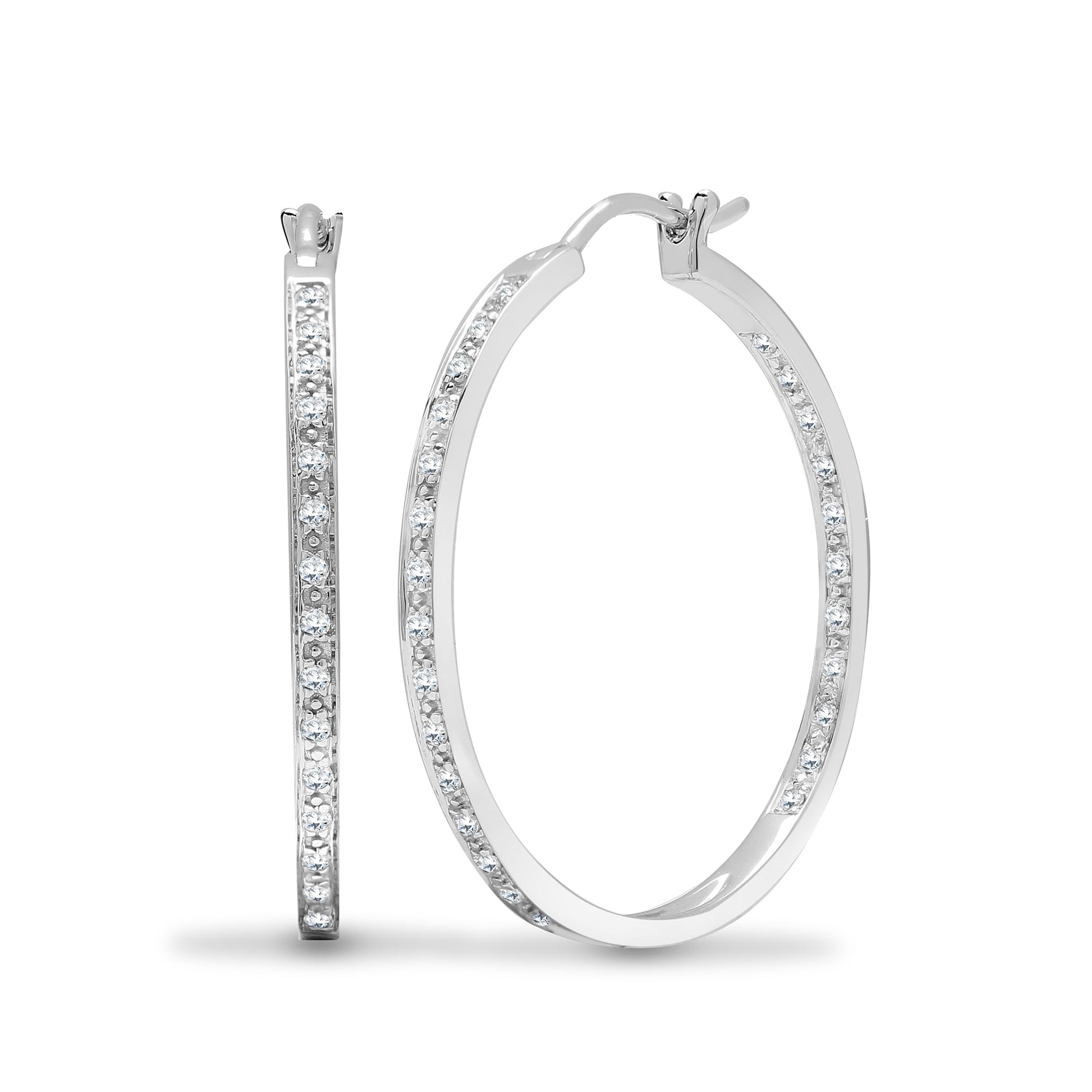 18ct White 0.31ct Diamond Pave Full Set Hoop Earrings