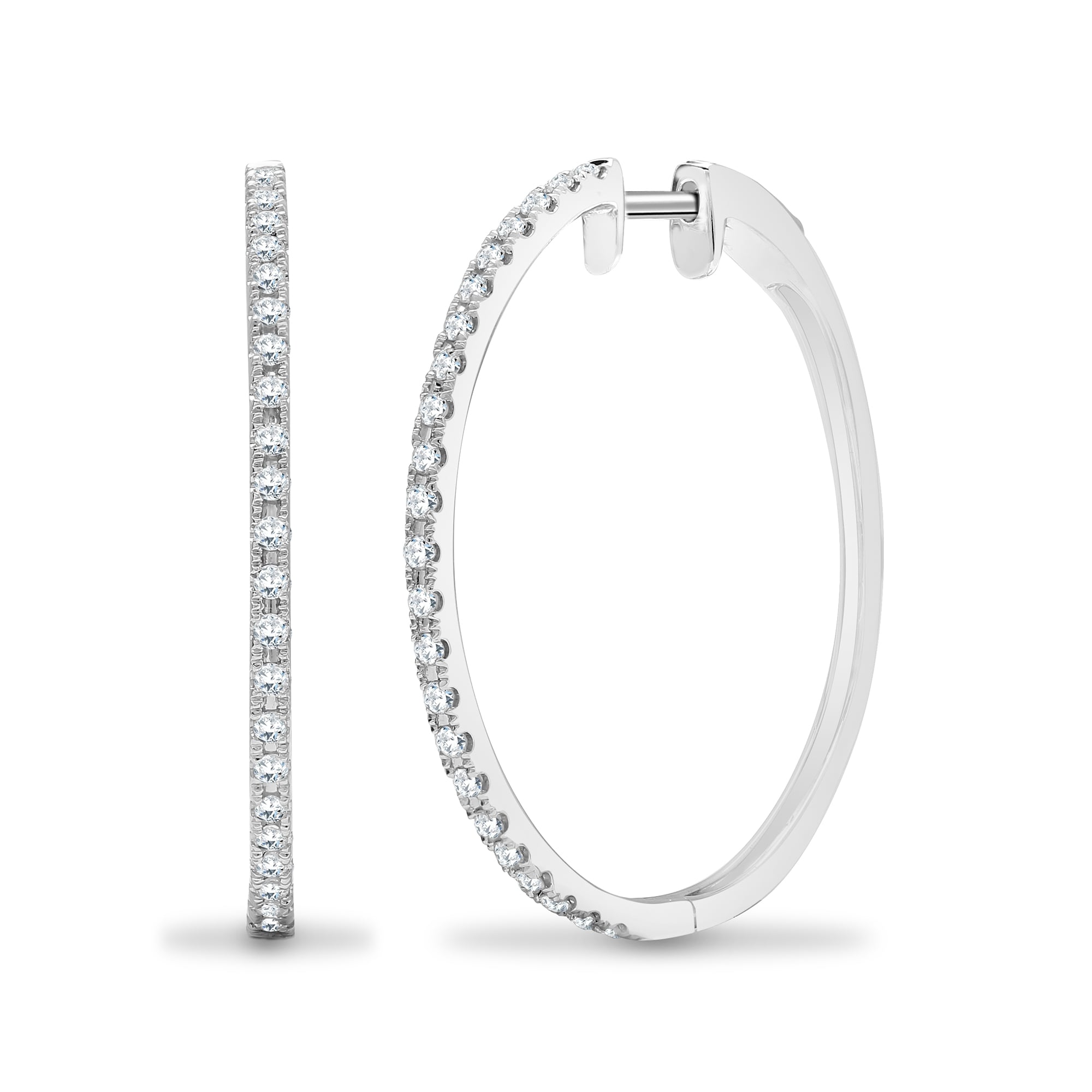 18ct White 0.48ct Diamond Claw Half Set Hoop Earrings