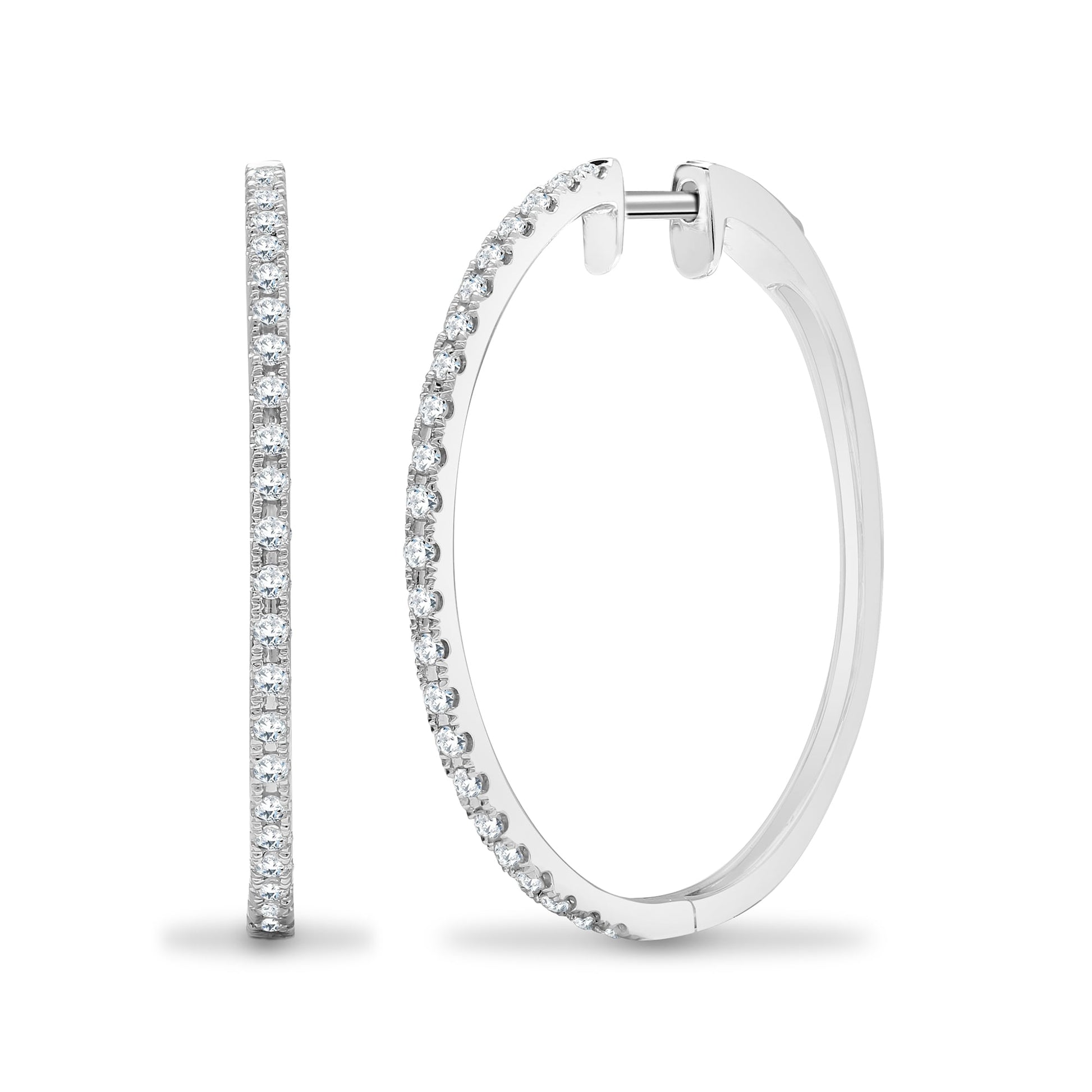 18ct White 0.48ct Diamond Claw Half Set Hoop Earrings