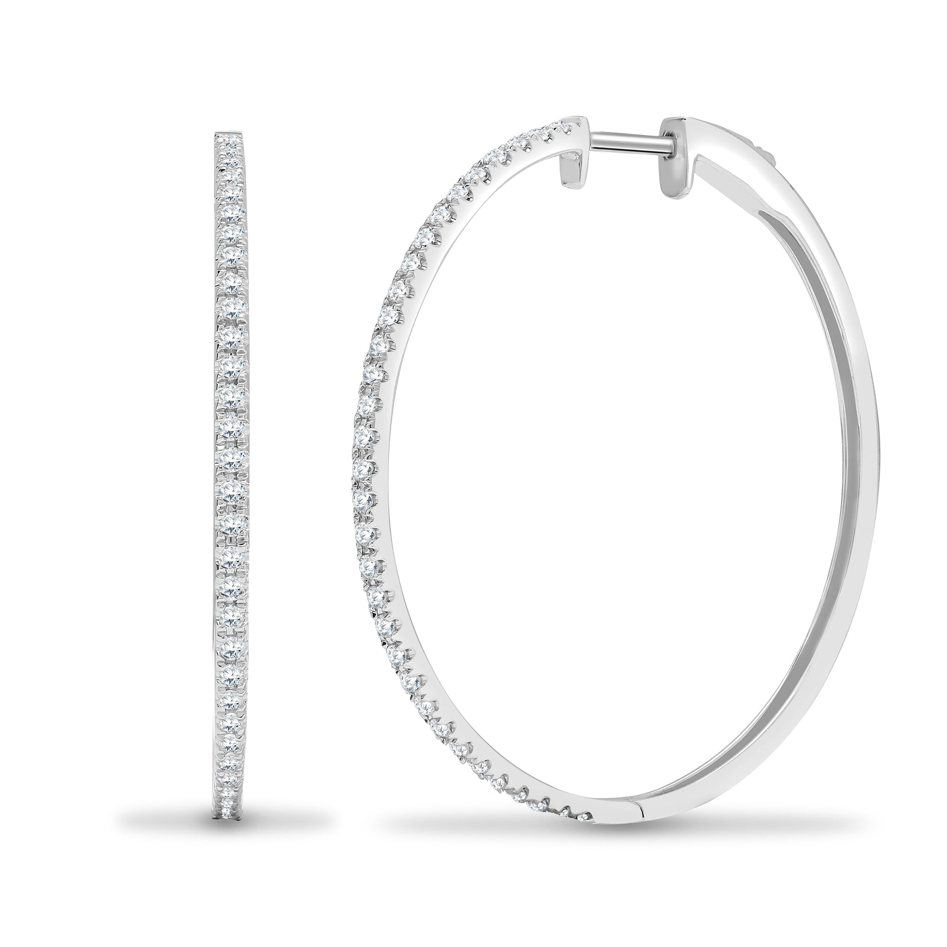 18ct White 0.65ct Diamond Claw Half Set Hoop Earrings