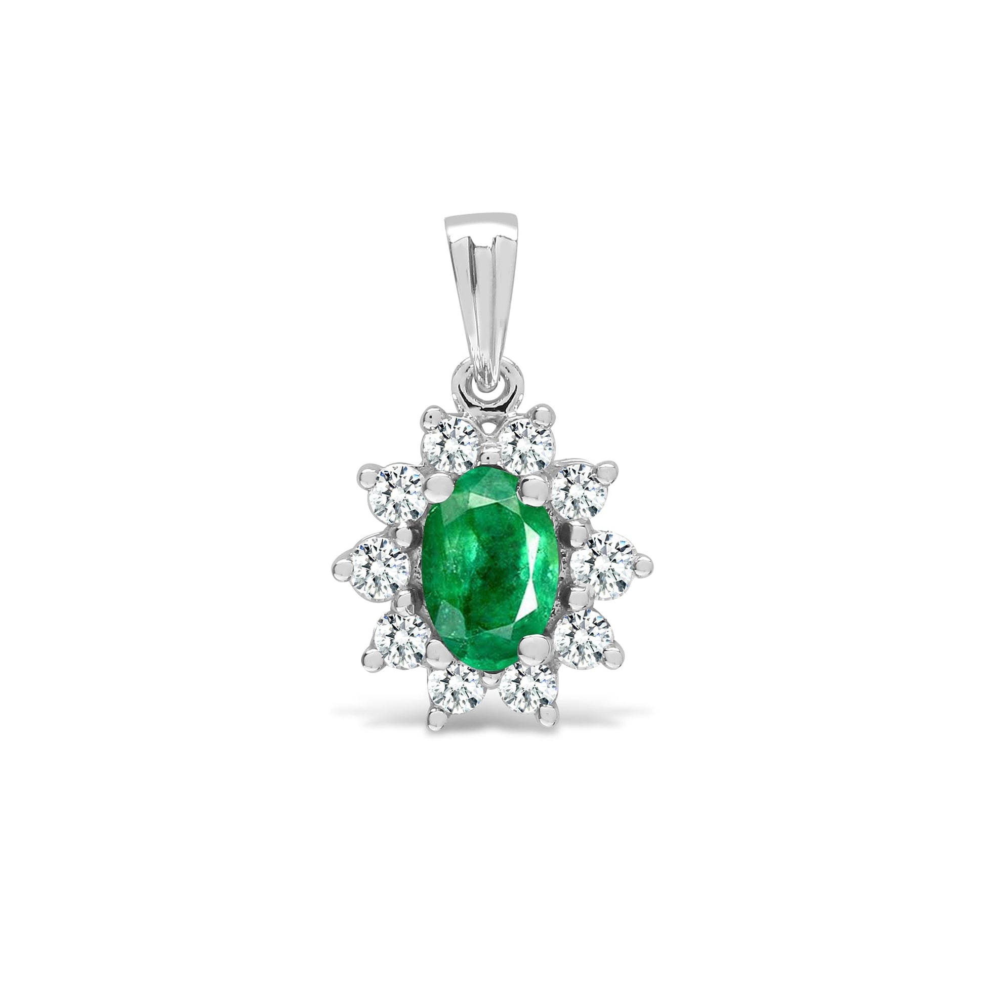 18ct White Diamond-26pts, Emerald-50pts Diamond Pendant