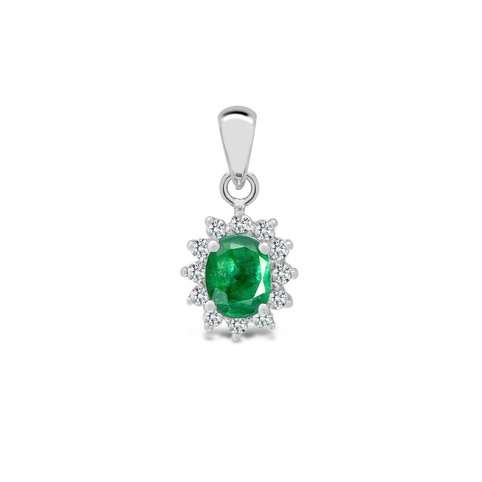 18ct White Diamond-9pt Emerald-36pt Pendant