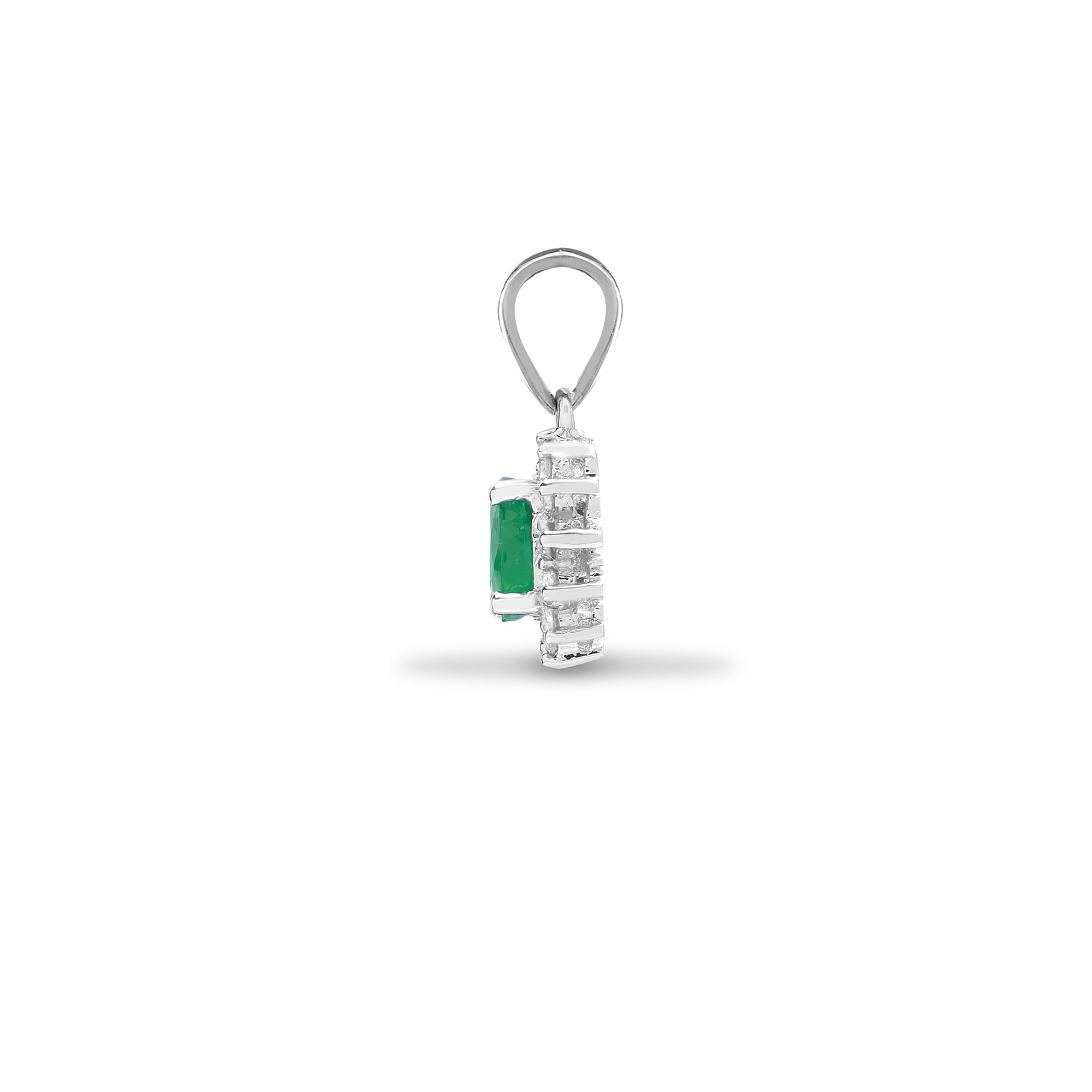 18ct White Diamond-9pt Emerald-36pt Pendant