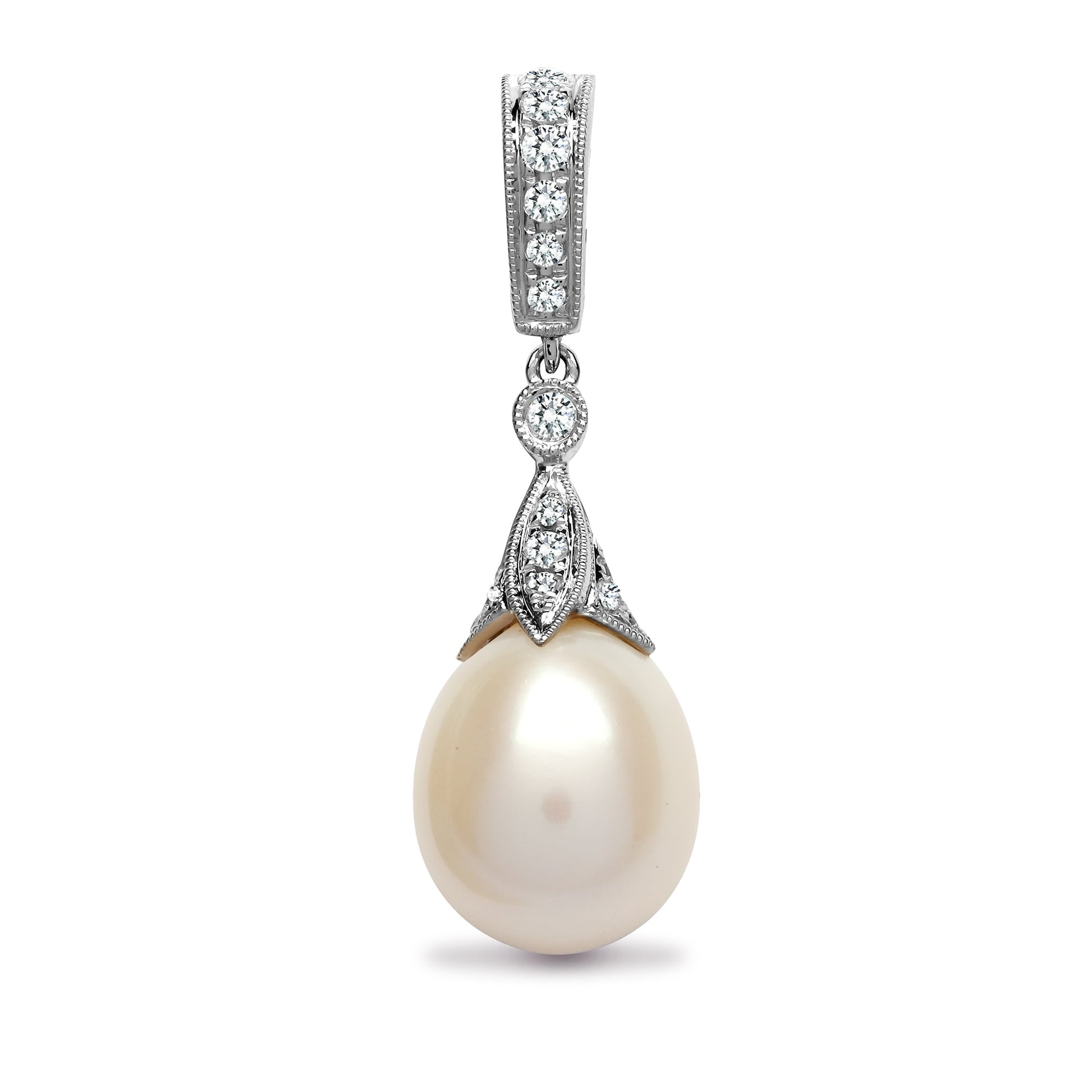 18ct White 25pt Diamond Pearl Drop Pendant