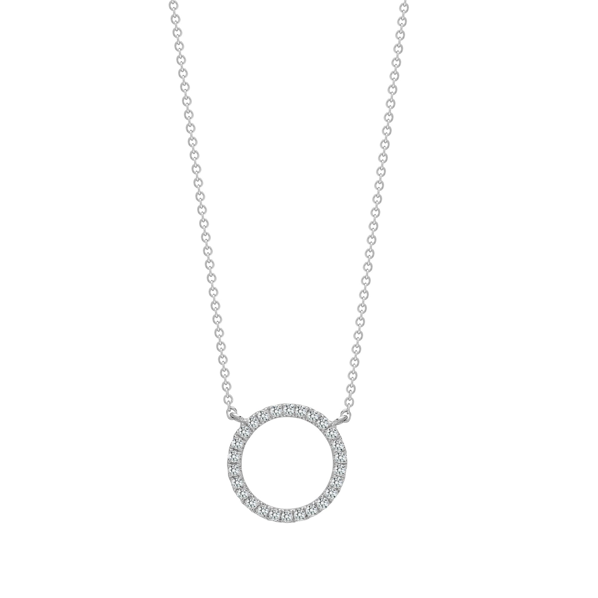 18ct White 0.18ct Diamond Circle Pendant - 18" Chain