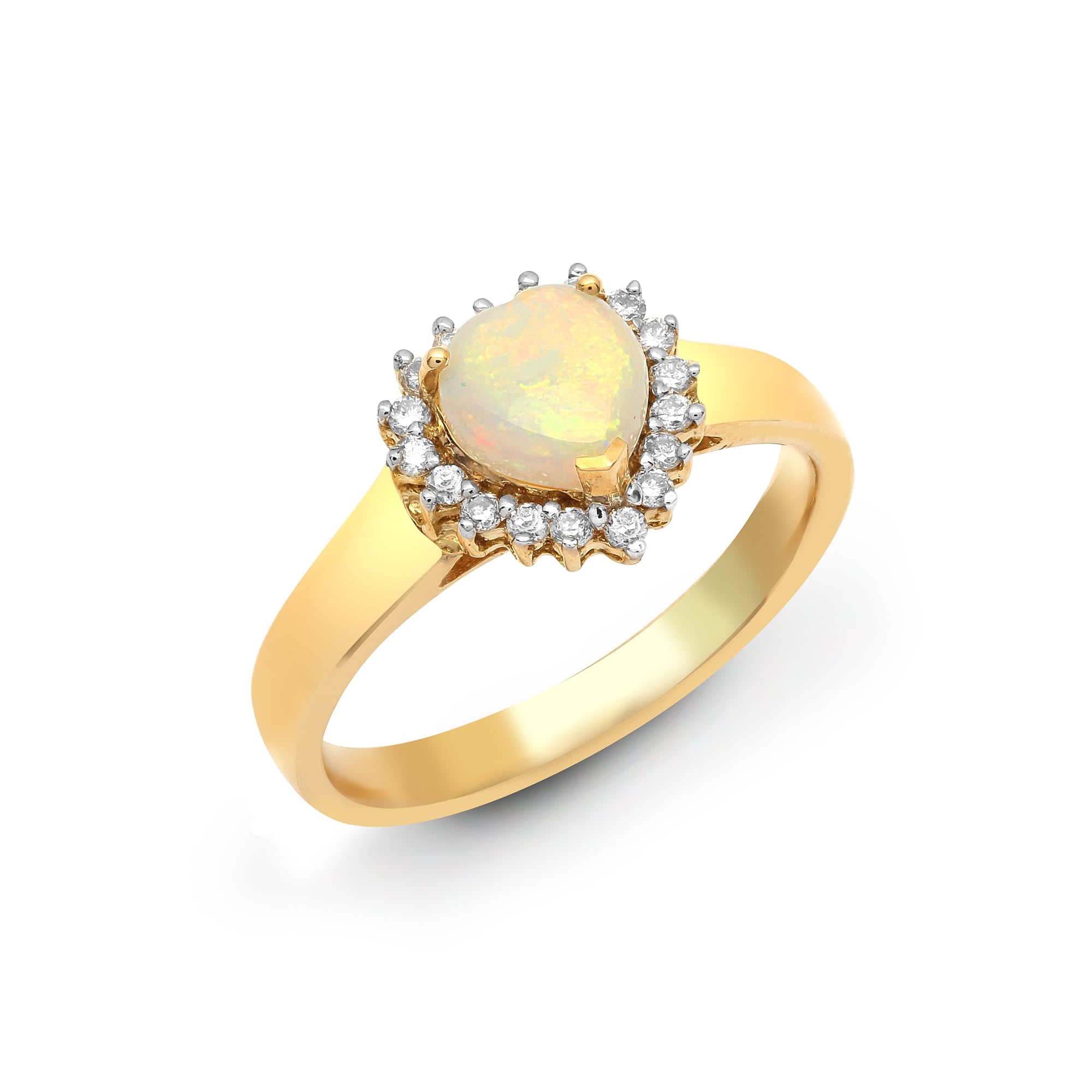 18ct Yellow Diamond-14pt Opal-52pts Heart Ring