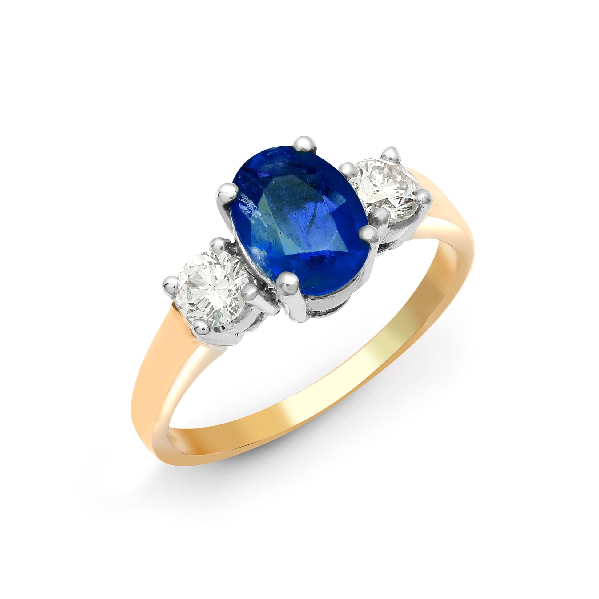 18ct Yellow 3 Stone Diamond-48pt Sapphire-1.50ct Ring