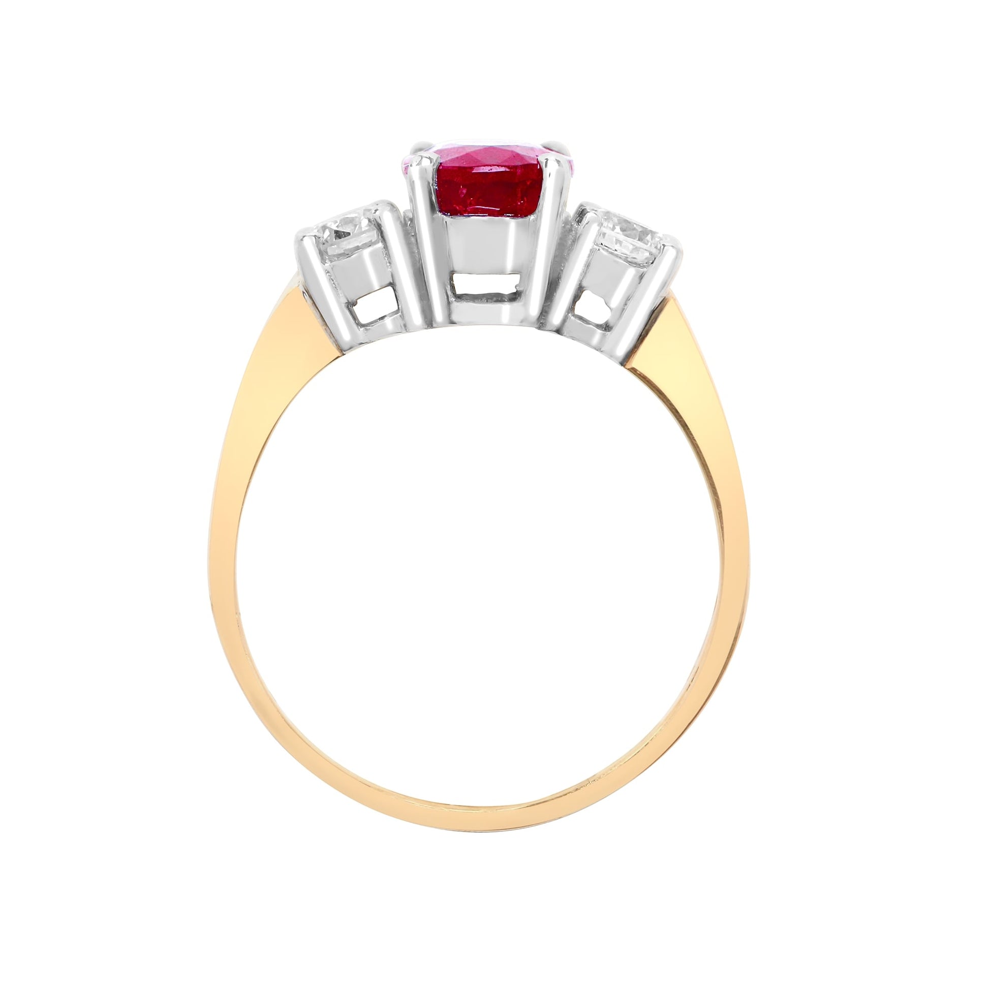 18ct Yellow 3 Stone Diamond-48pt Ruby-1.70ct Ring