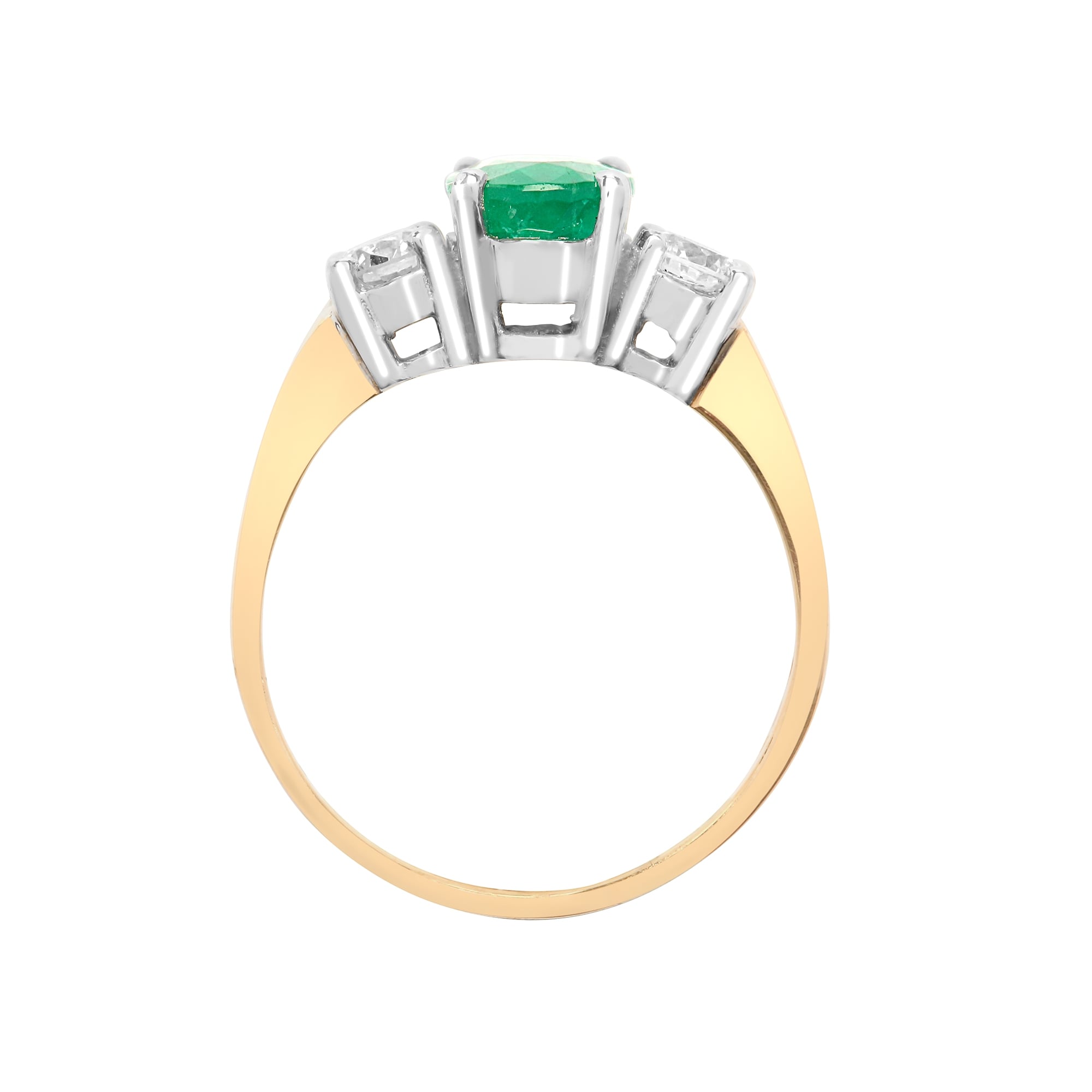 18ct Yellow 3 Stone Diamond-48pt Emerald-1.20ct Ring
