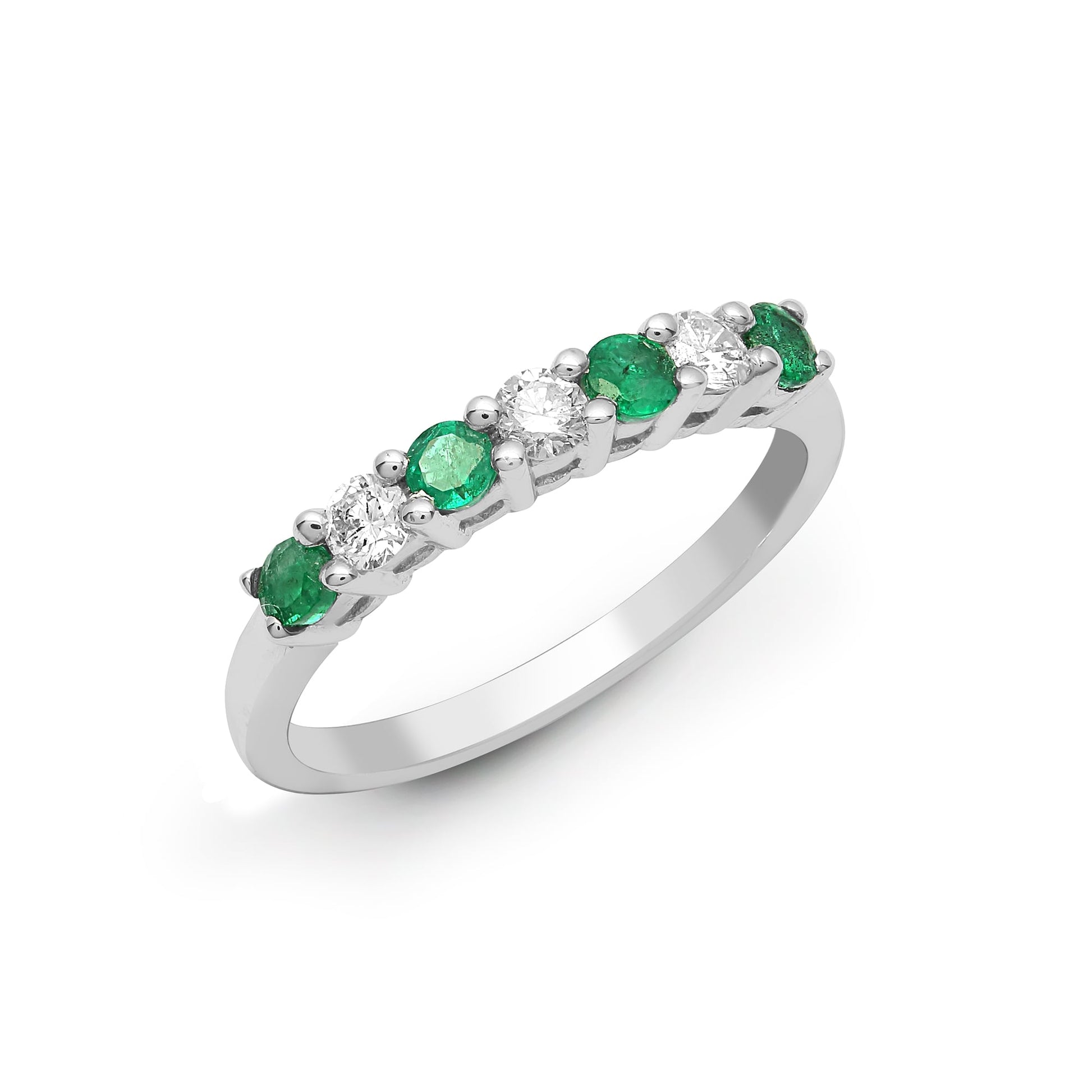 18ct White Diamond-20pts Emerald-28pts Claw Set 1/2 ET
