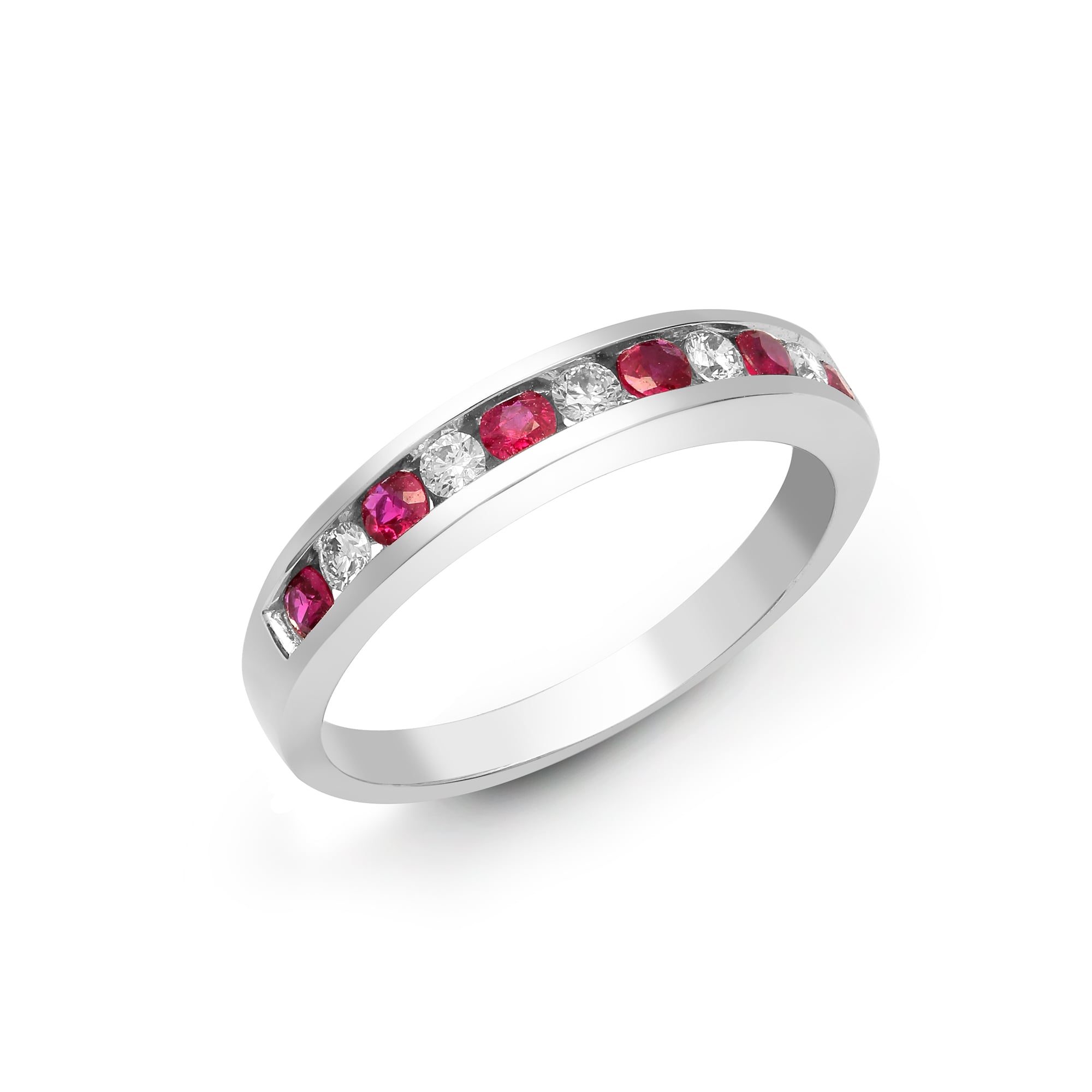 18ct White Diamond-18pts Ruby-36pts Channel Set 1/2 Eternity Ring