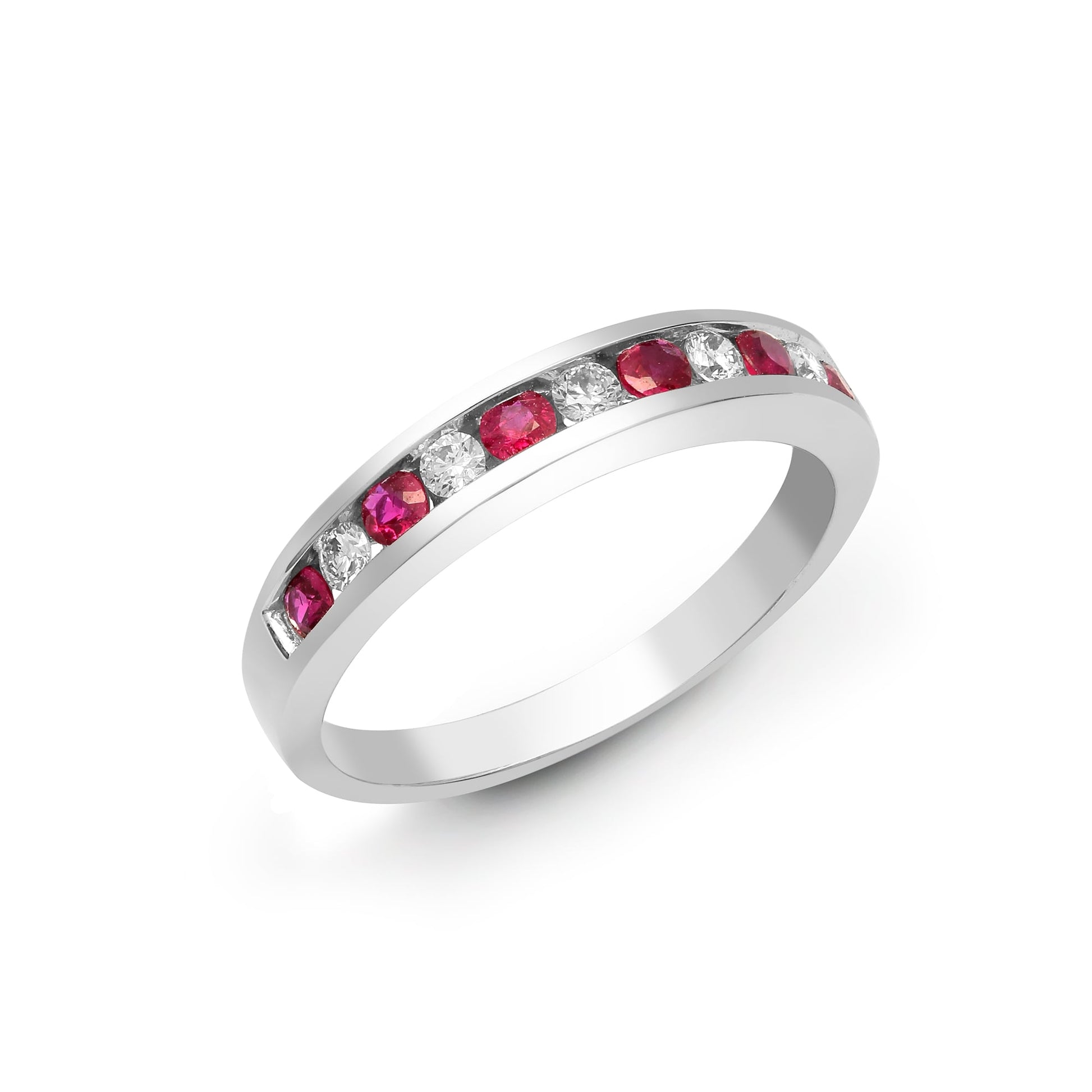 18ct White Diamond-18pts Ruby-36pts Channel Set 1/2 Eternity Ring