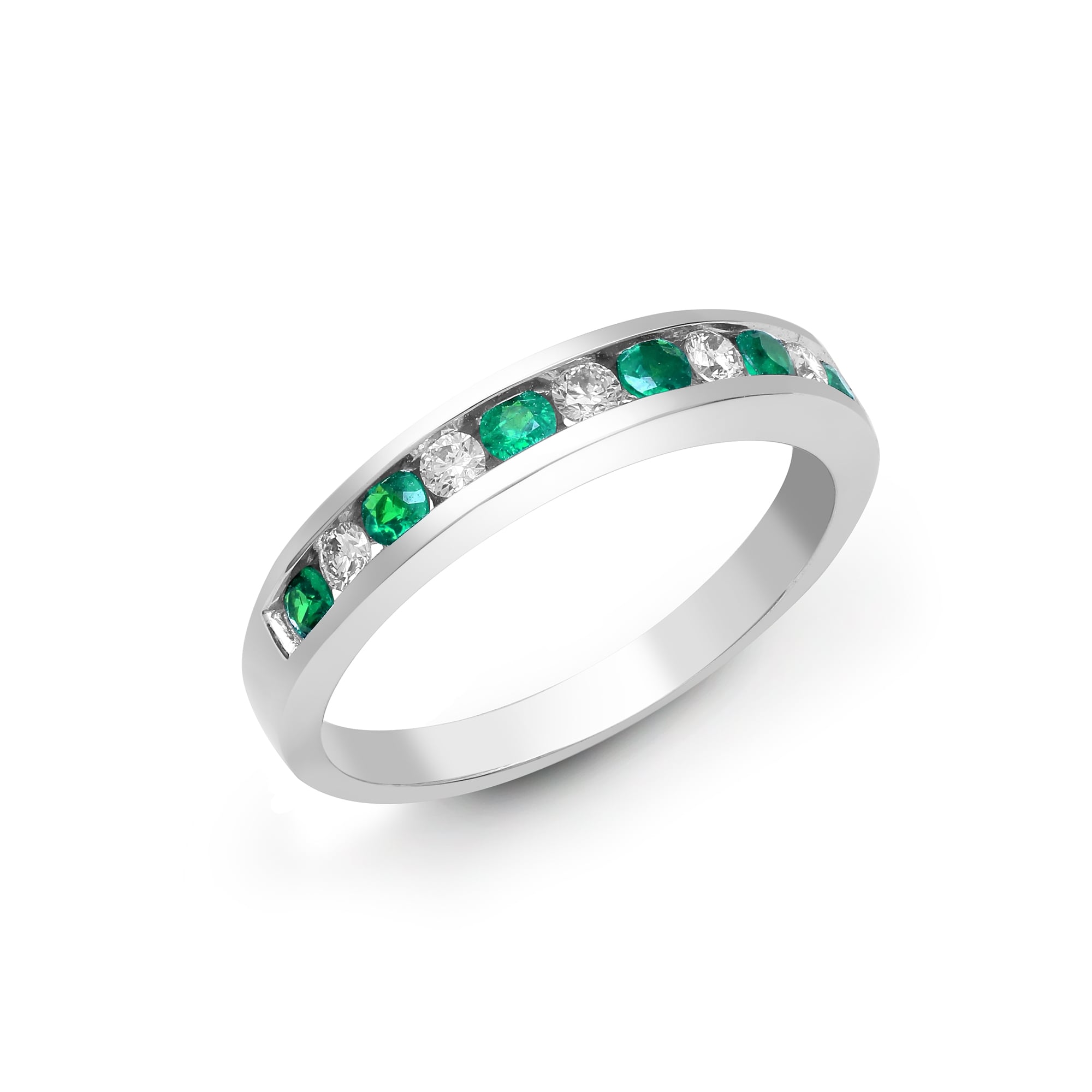 18ct White Diamond-18pts Emerald-30pts Channel Set 1/2 Eternity Ring