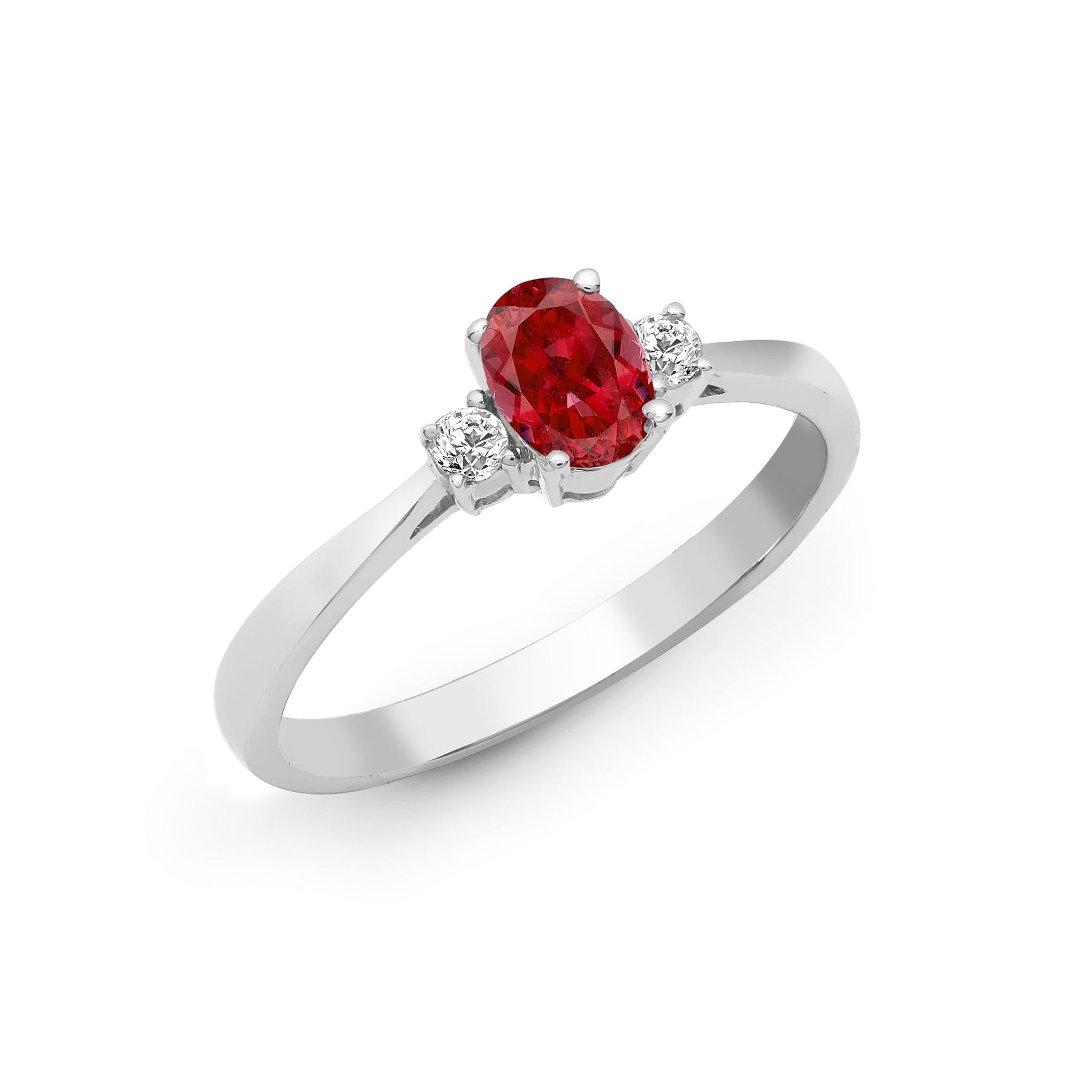 18ct White Gold D-8pt Ruby-70pt 3 Stone Ring