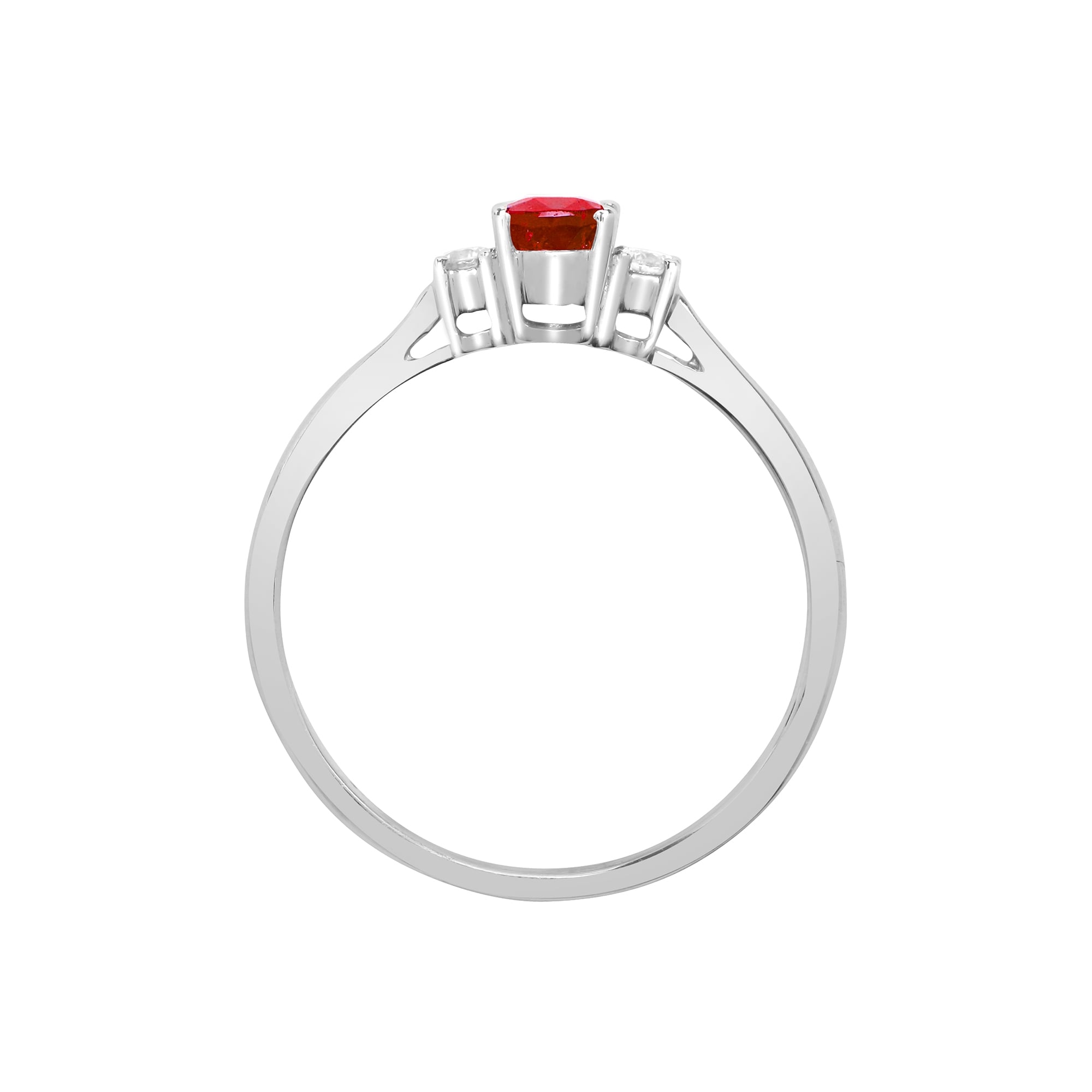 18ct White Gold D-8pt Ruby-70pt 3 Stone Ring