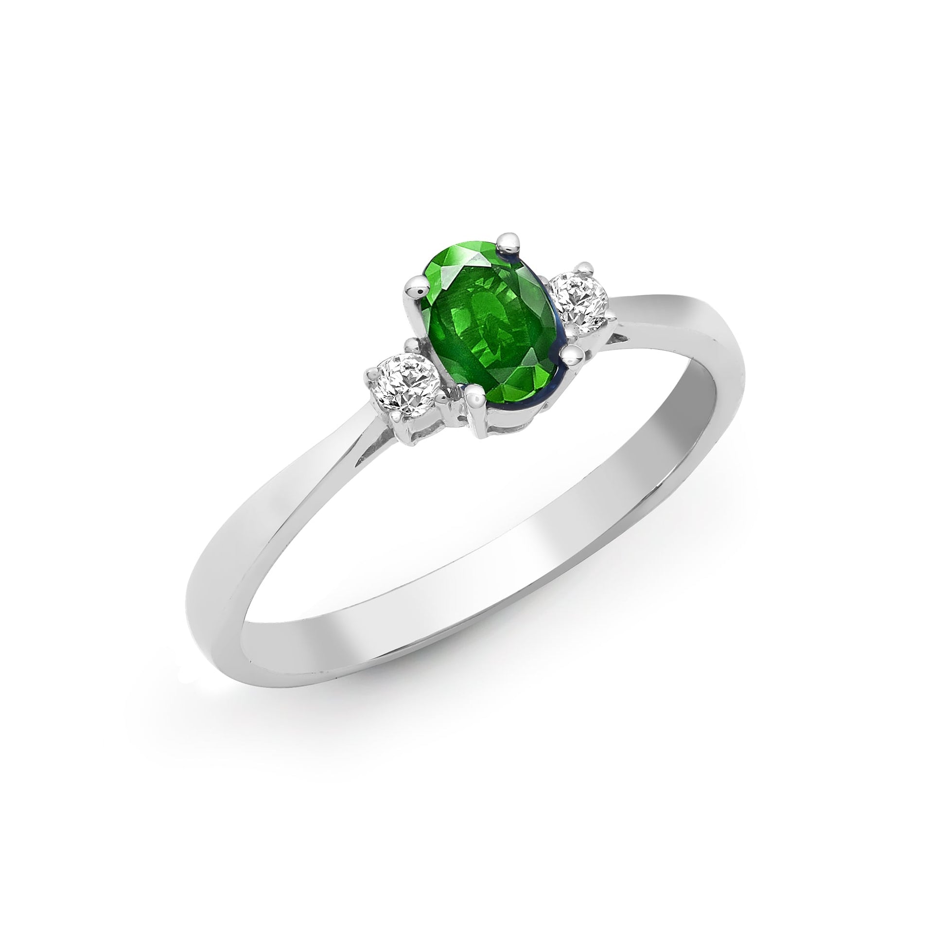 18ct White Gold Diamond-8pt Emerald-50pt 3 Stone Ring