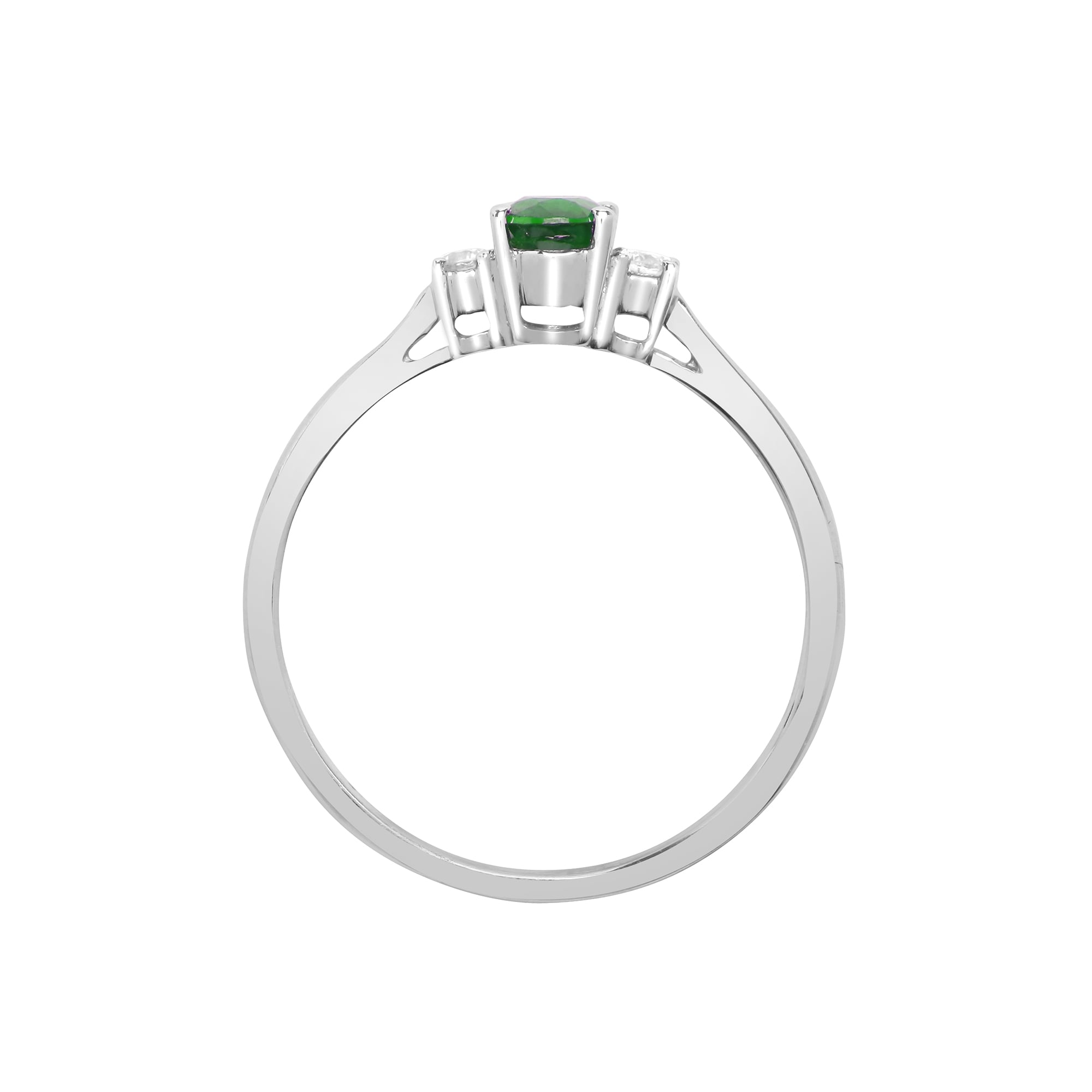 18ct White Gold Diamond-8pt Emerald-50pt 3 Stone Ring
