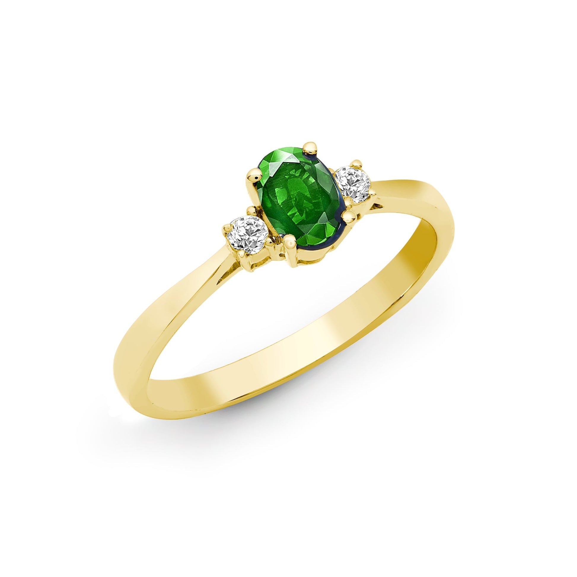 18ct Yellow Gold Diamond-8pt Emerald-50pt 3 Stone Ring