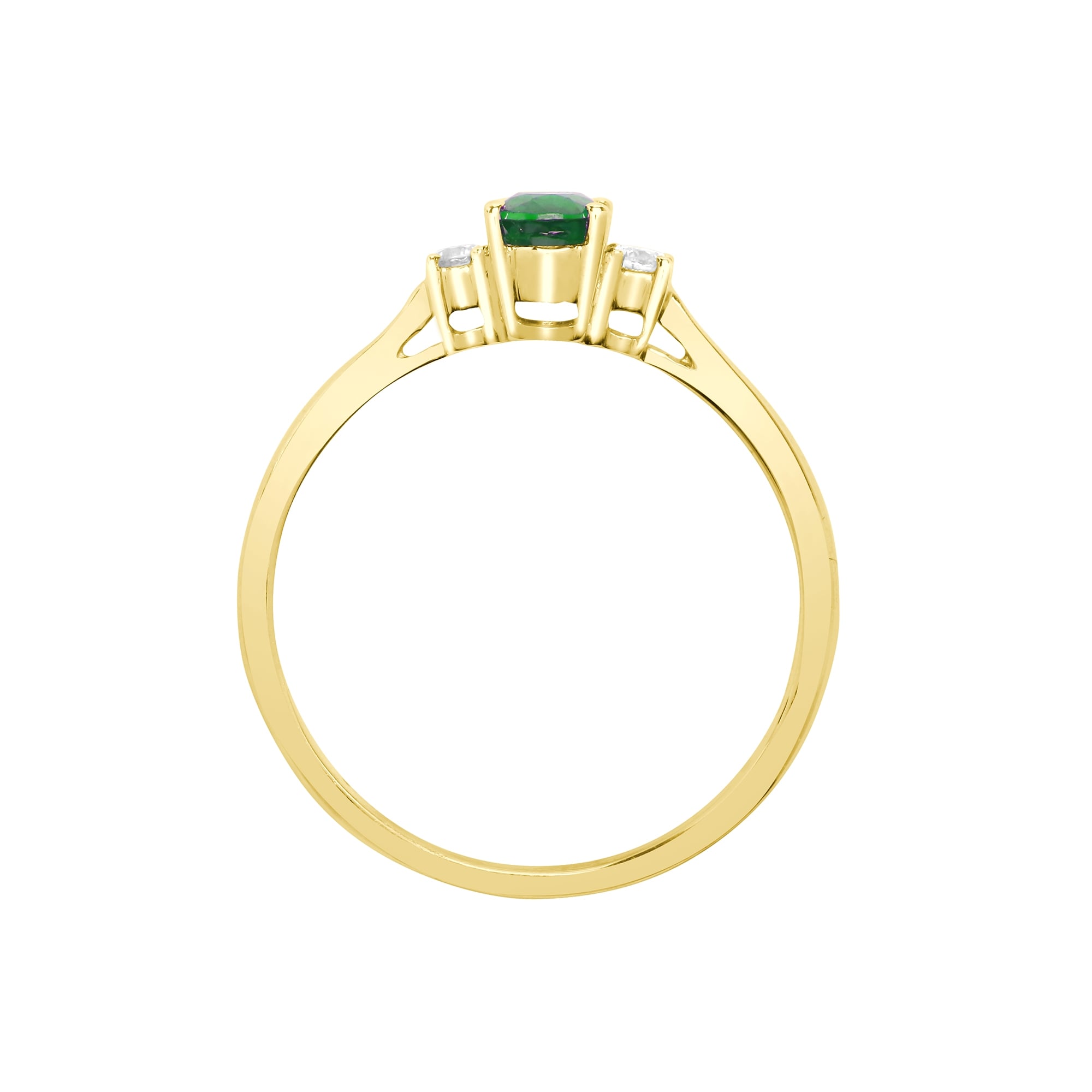 18ct Yellow Gold Diamond-8pt Emerald-50pt 3 Stone Ring
